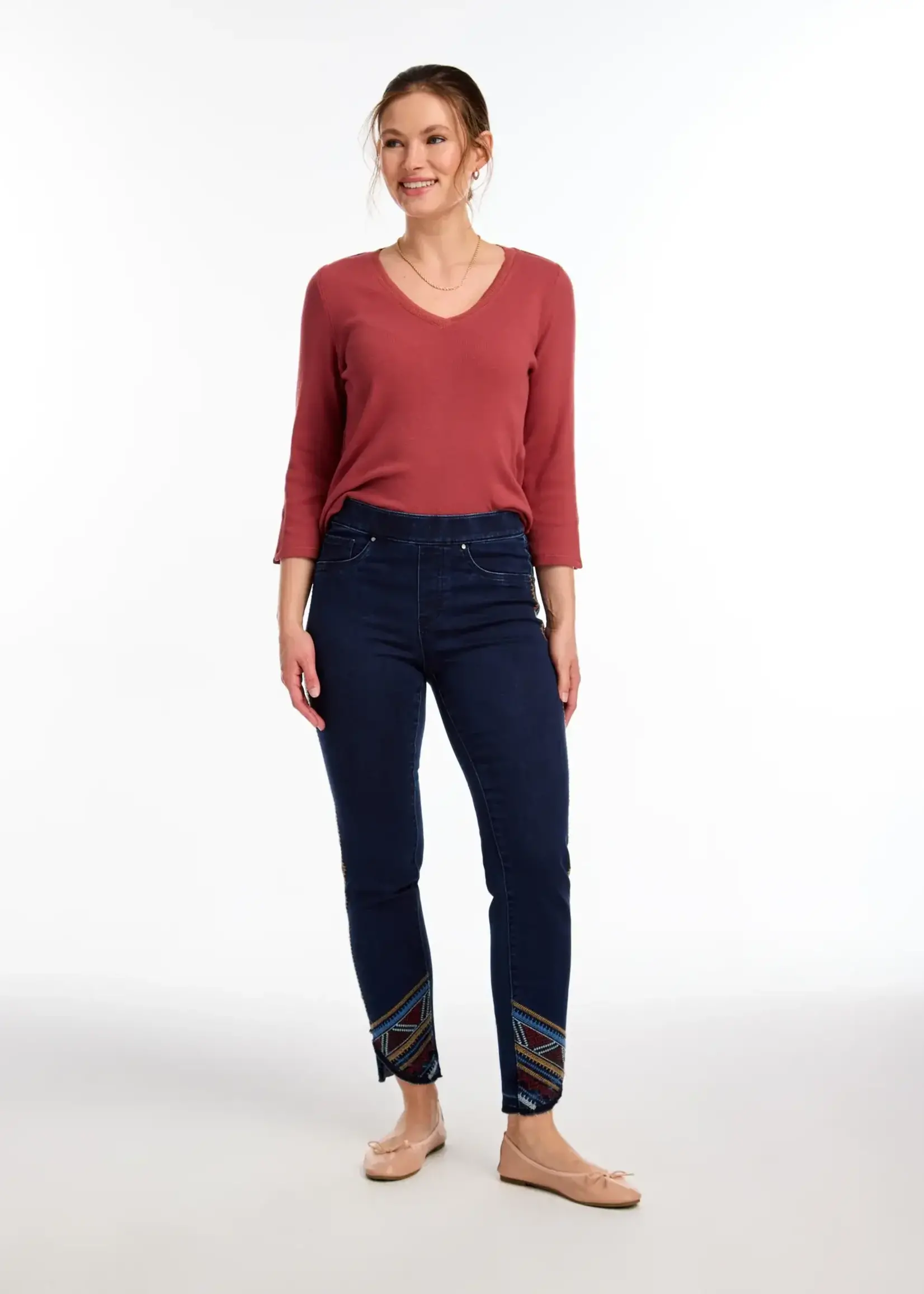 French Dressing Jeans Embroidered hem ankle pant