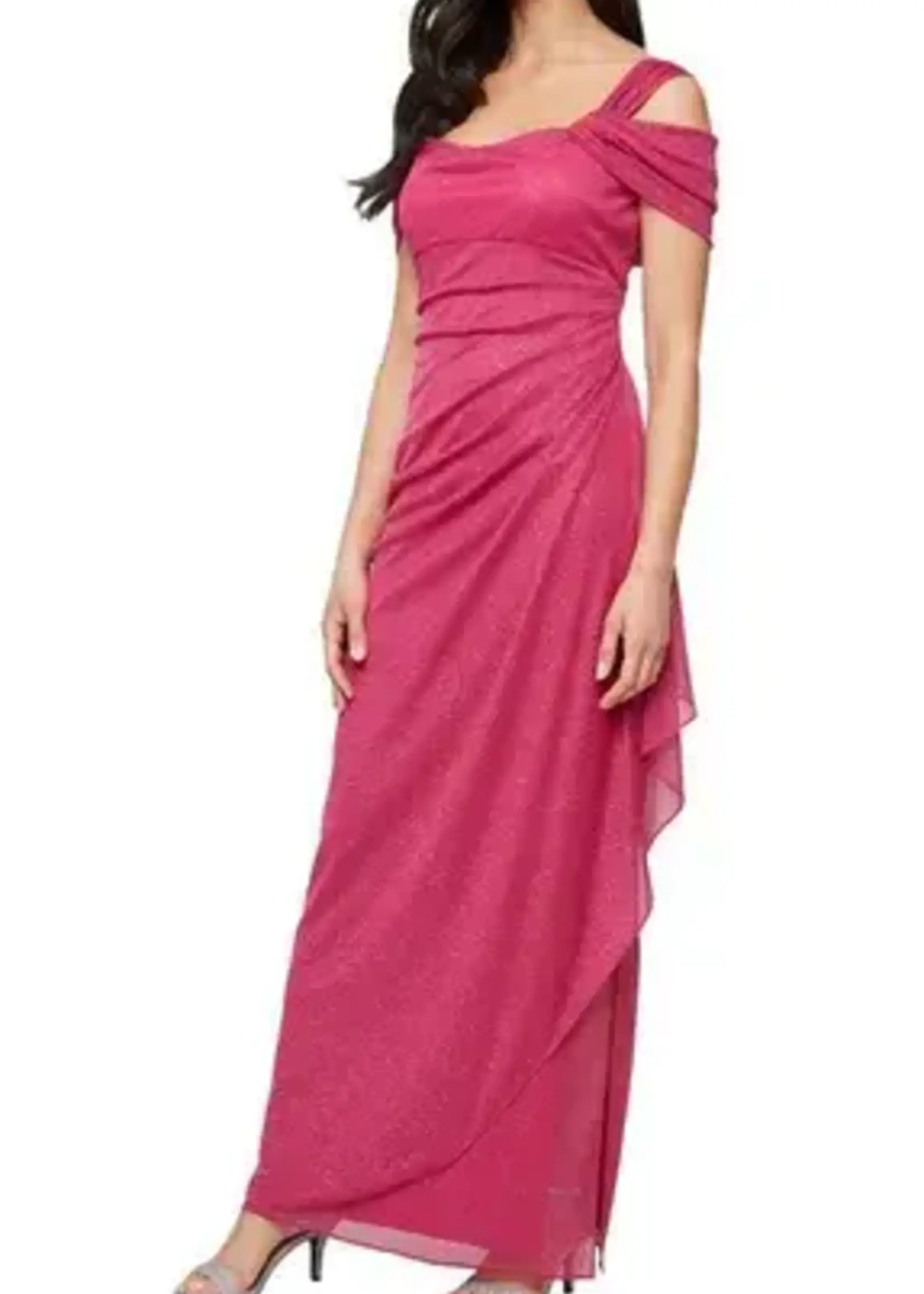 Alex evening Cold shoulder glitter mesh dress