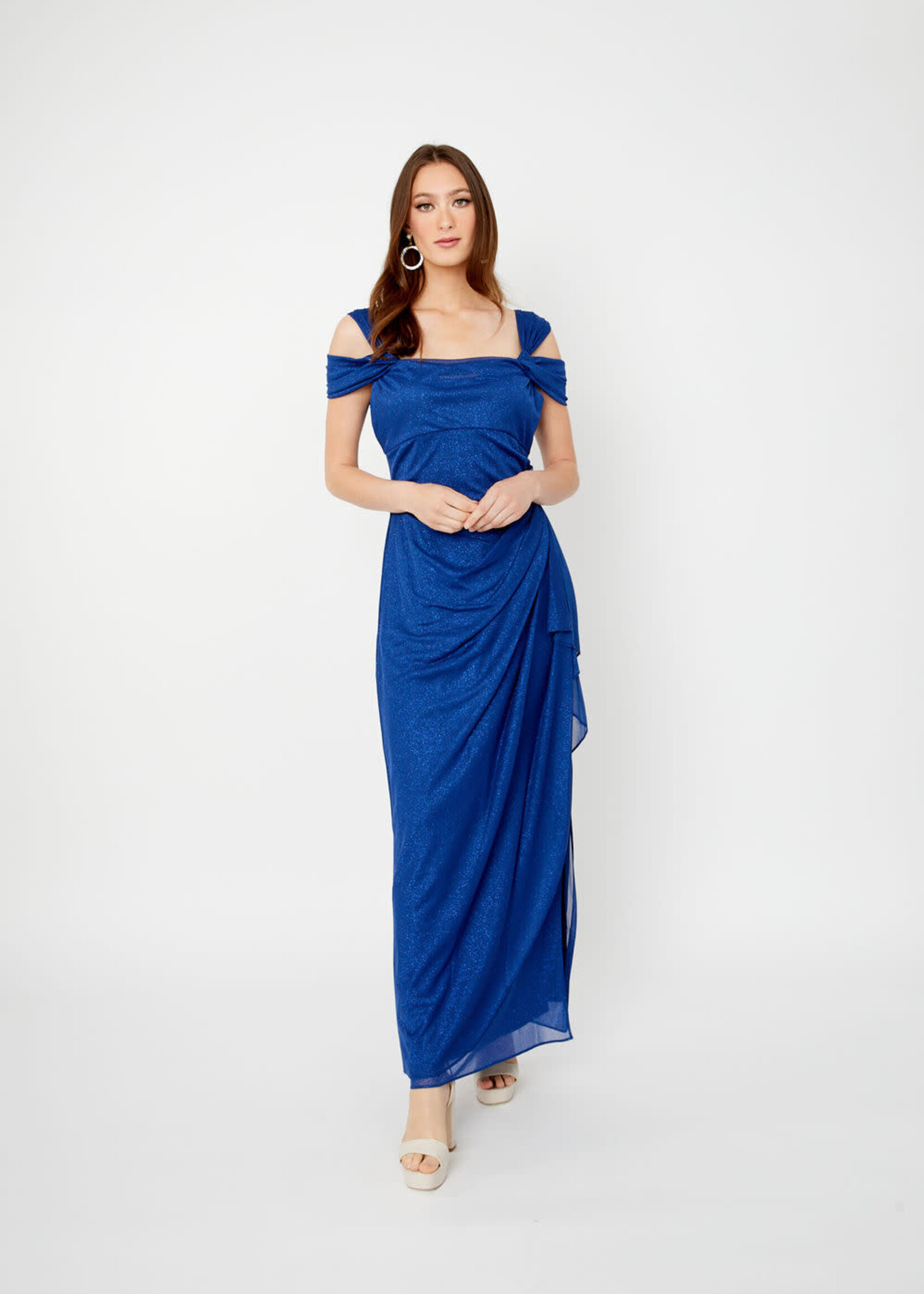 Alex evening Cold shoulder glitter mesh dress