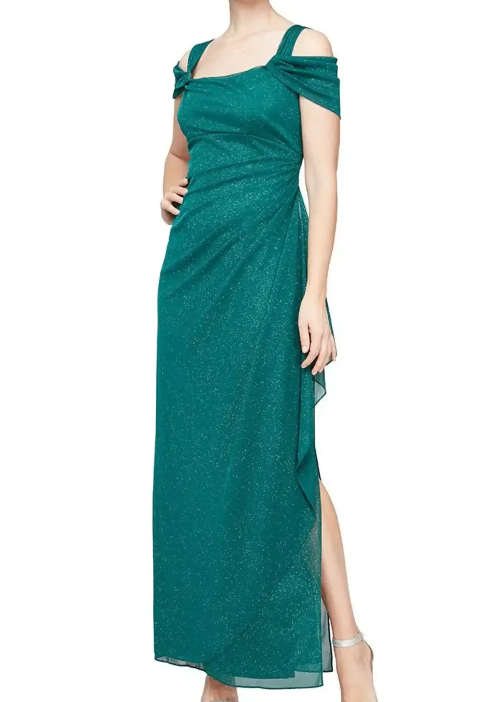 Alex evening Cold shoulder glitter mesh dress