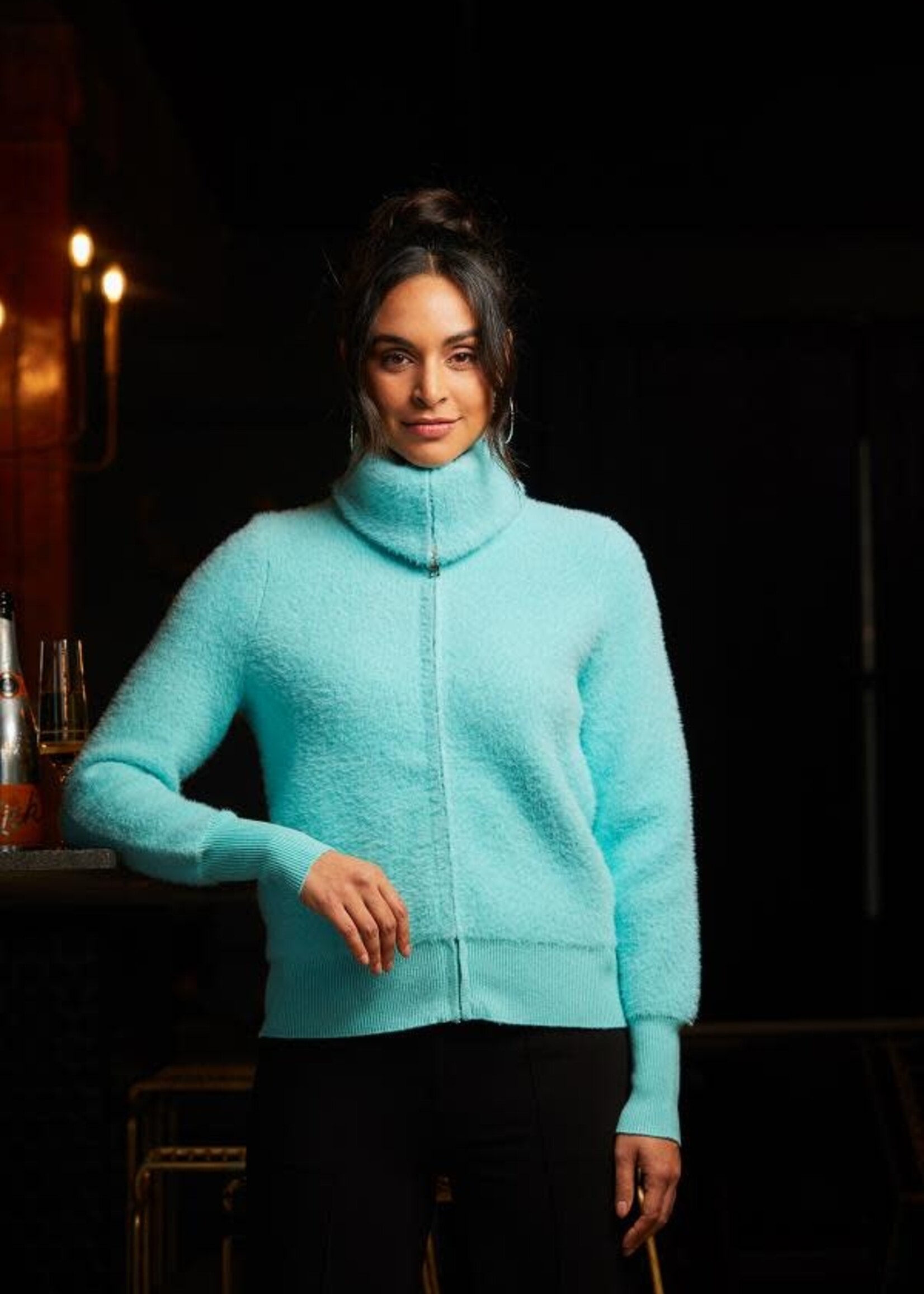 Elena Wang Eyelash zip cardigan