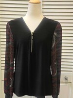 Frank Lyman Puff sleeve rhinestone half zip top