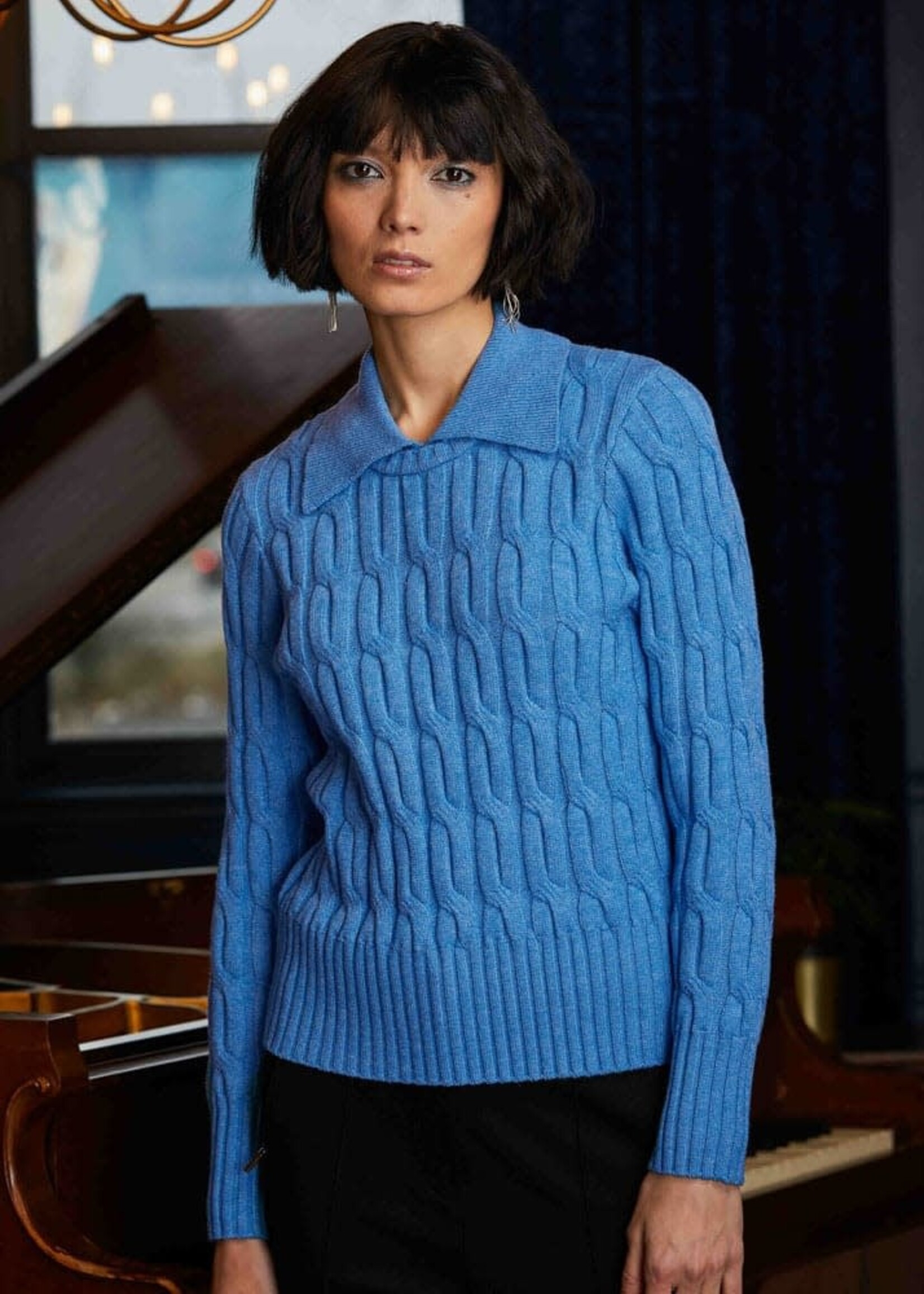 Elena Wang Collared cable knit sweater