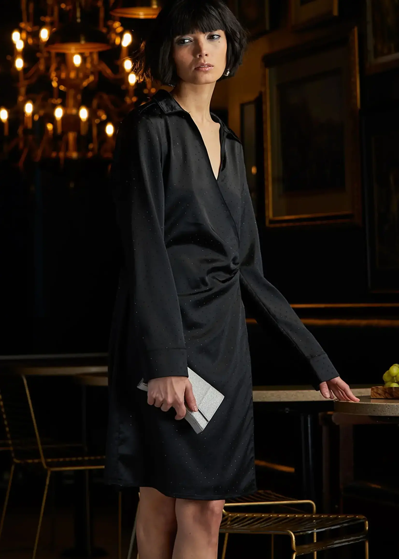 Elena Wang Satin all over embellished dress