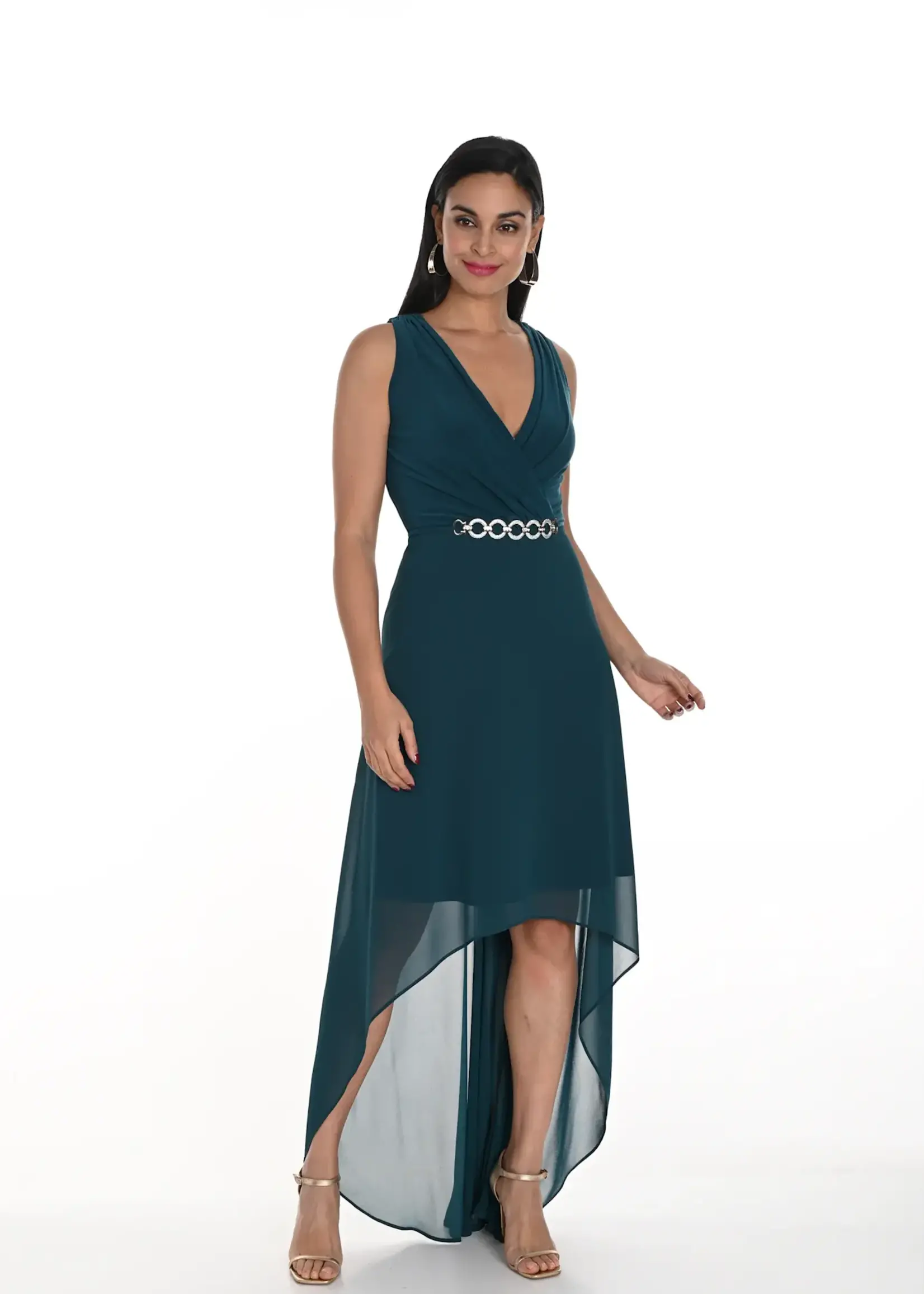 Frank Lyman High-low dress w/ rhinestone belt