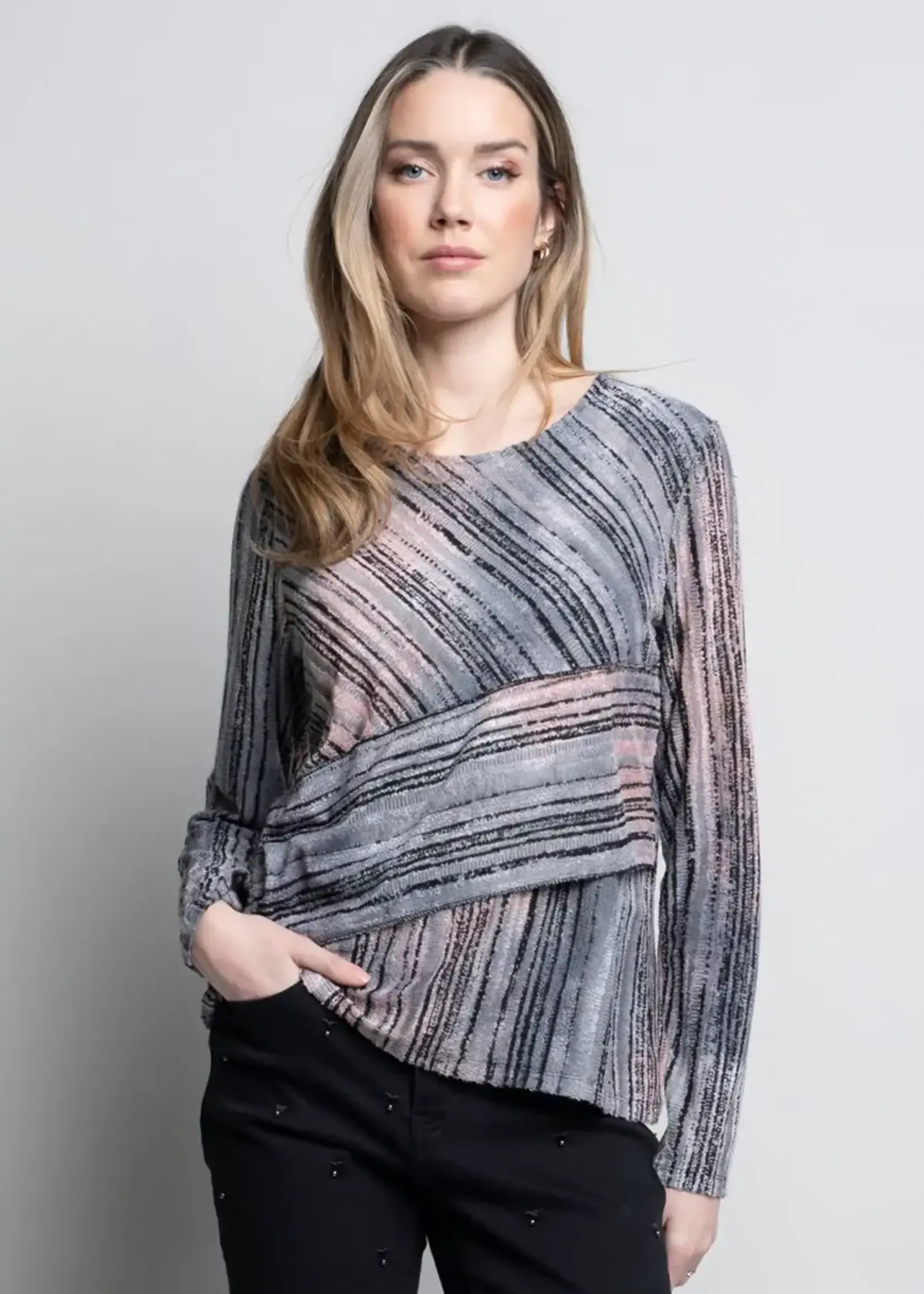 Picadilly Asymmetrical print boat neck top