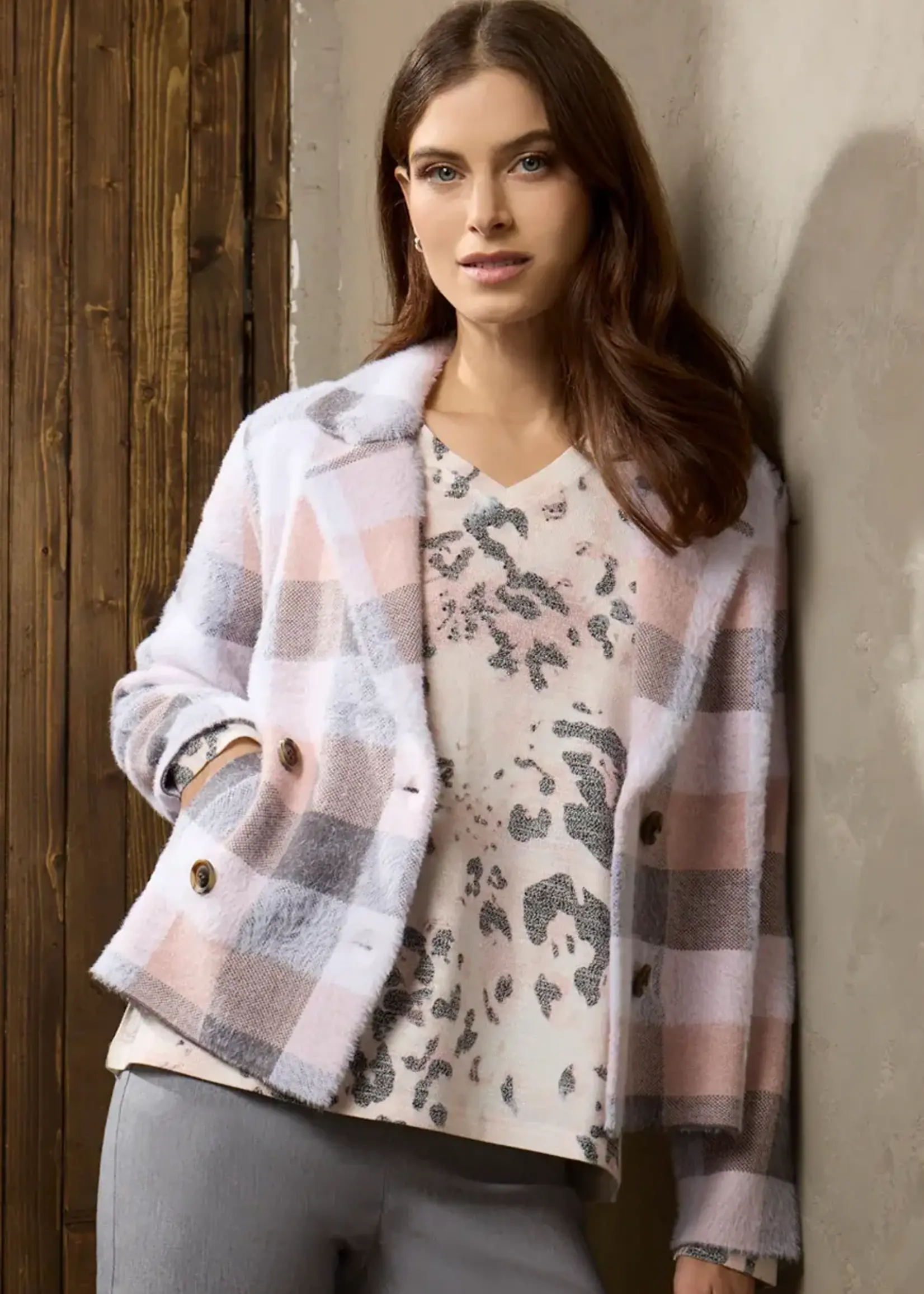 Picadilly Plaid knit double breasted jkt