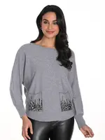 Frank Lyman Boat neck embellished pocket sweater