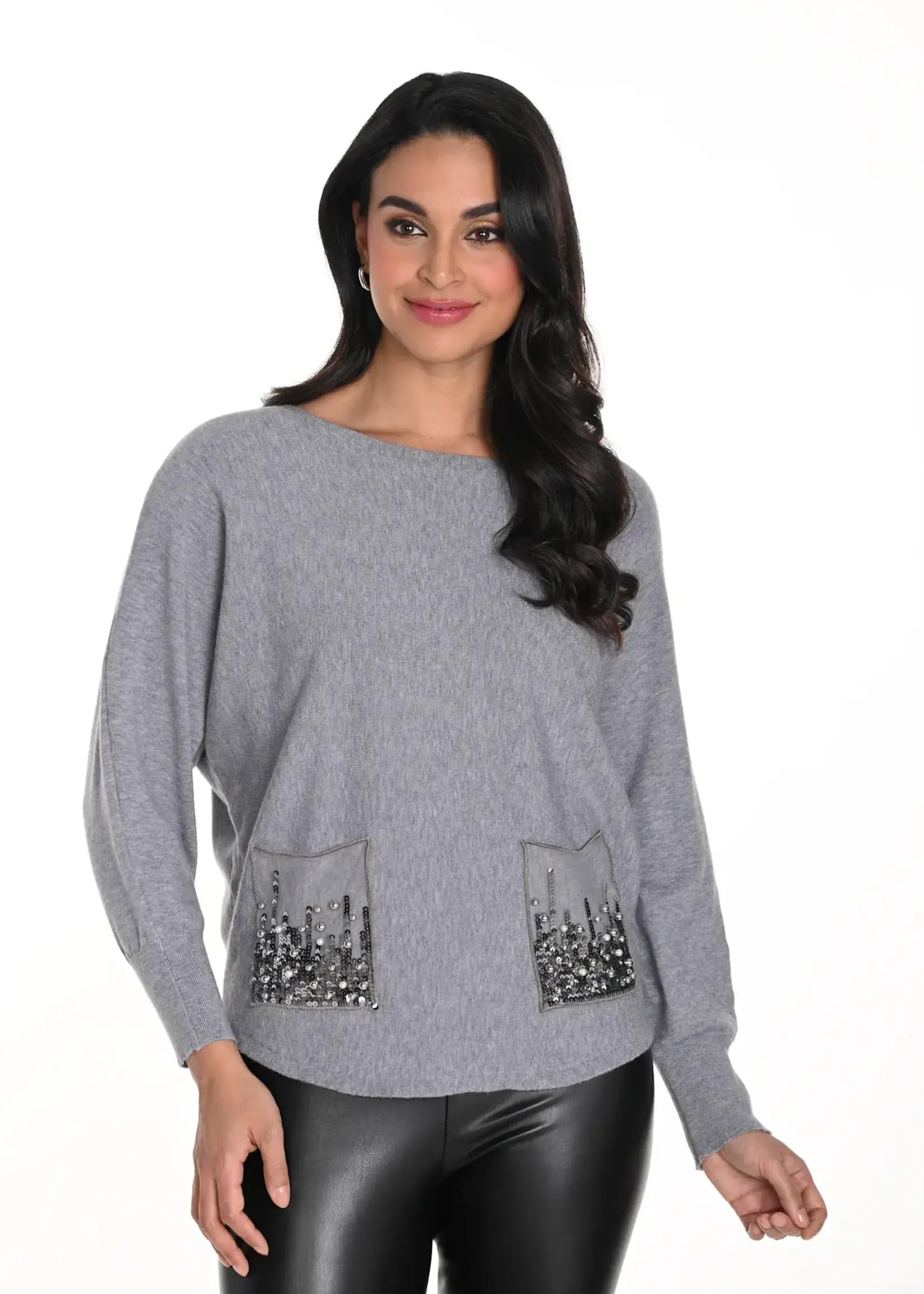 Frank Lyman Boat neck embellished pocket sweater