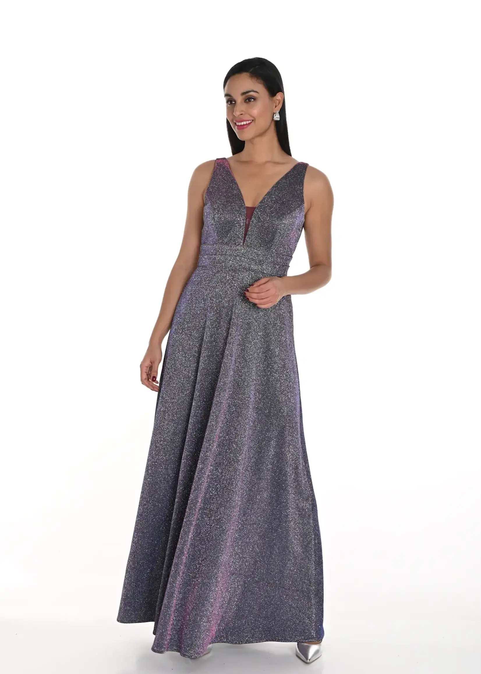 Frank Lyman Belted v-neck metalic woven dress