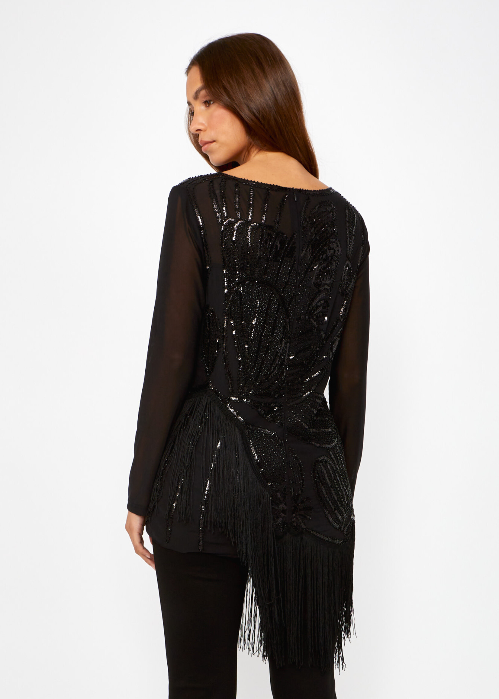 Frank Lyman Sequin & fringe pull over tunic