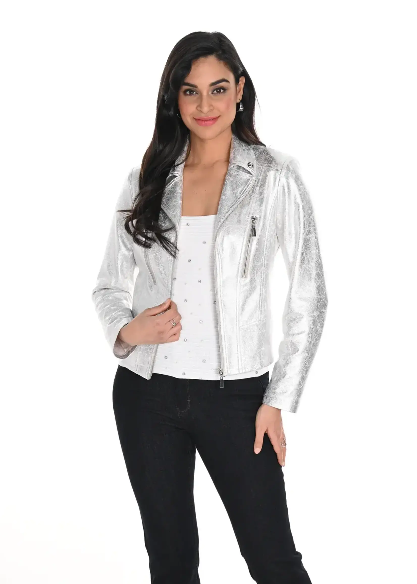 Frank Lyman Metallic front zip moto jacket