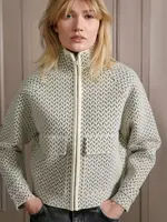 YaYa Women Woven print zip sweater