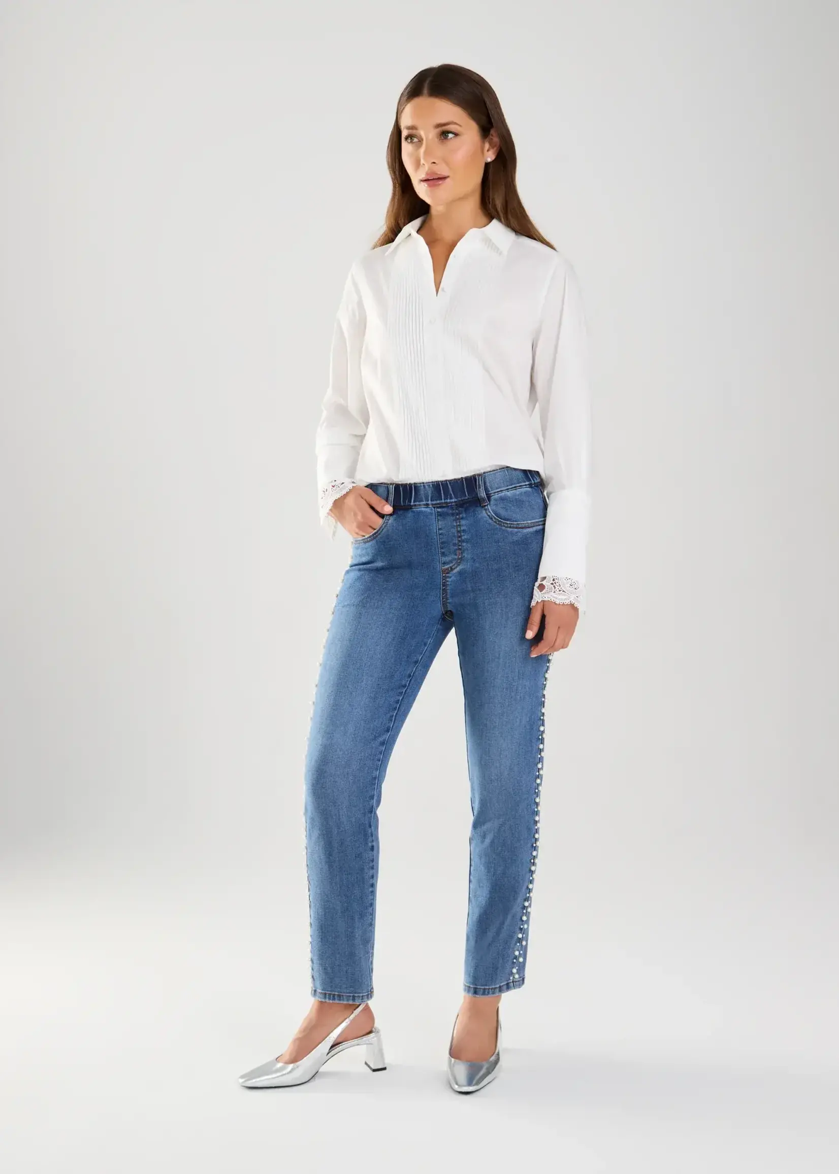 French Dressing Jeans Pull- on pencil jean w/ pearl detail