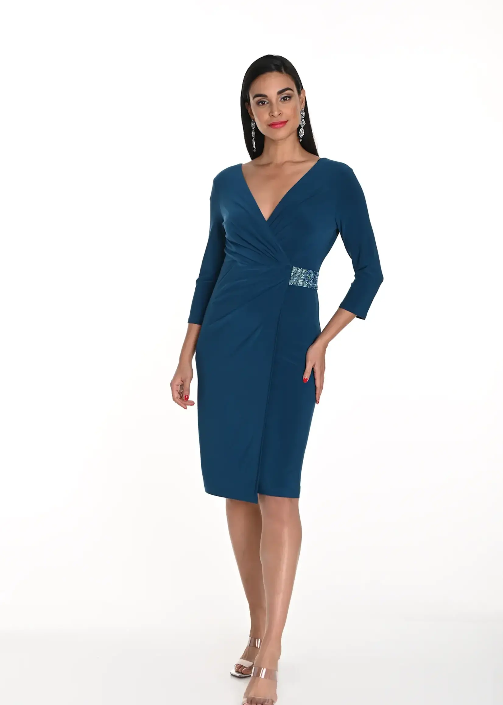 Frank Lyman Faux wrap style dress w/ embellished detail