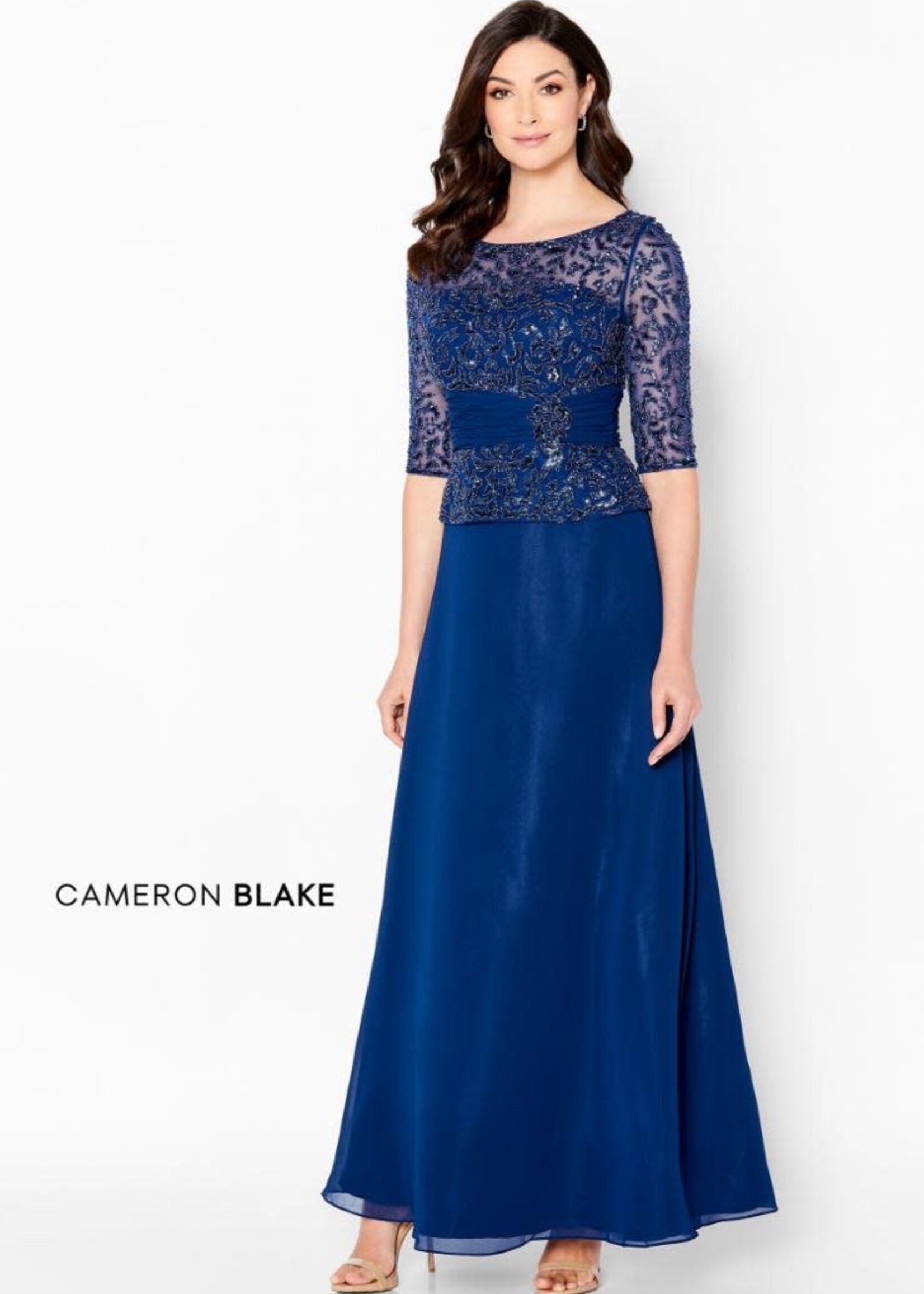 Cameron Blake Hand beaded bateau neckline gown