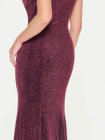 Cameron Blake High neck stretch knit gown w/ slit