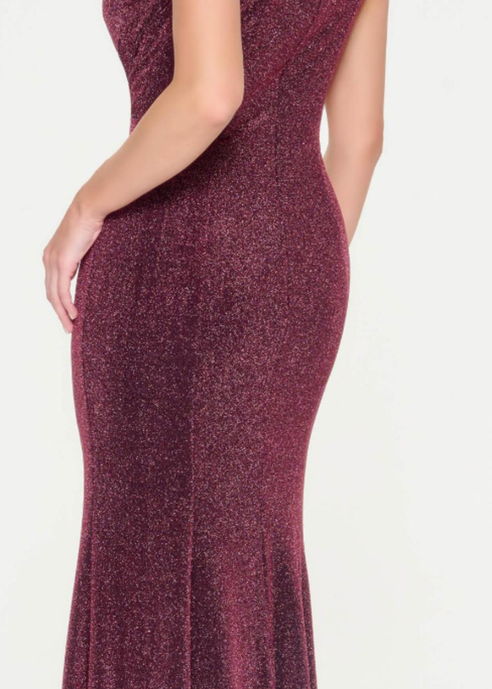 Cameron Blake High neck stretch knit gown w/ slit