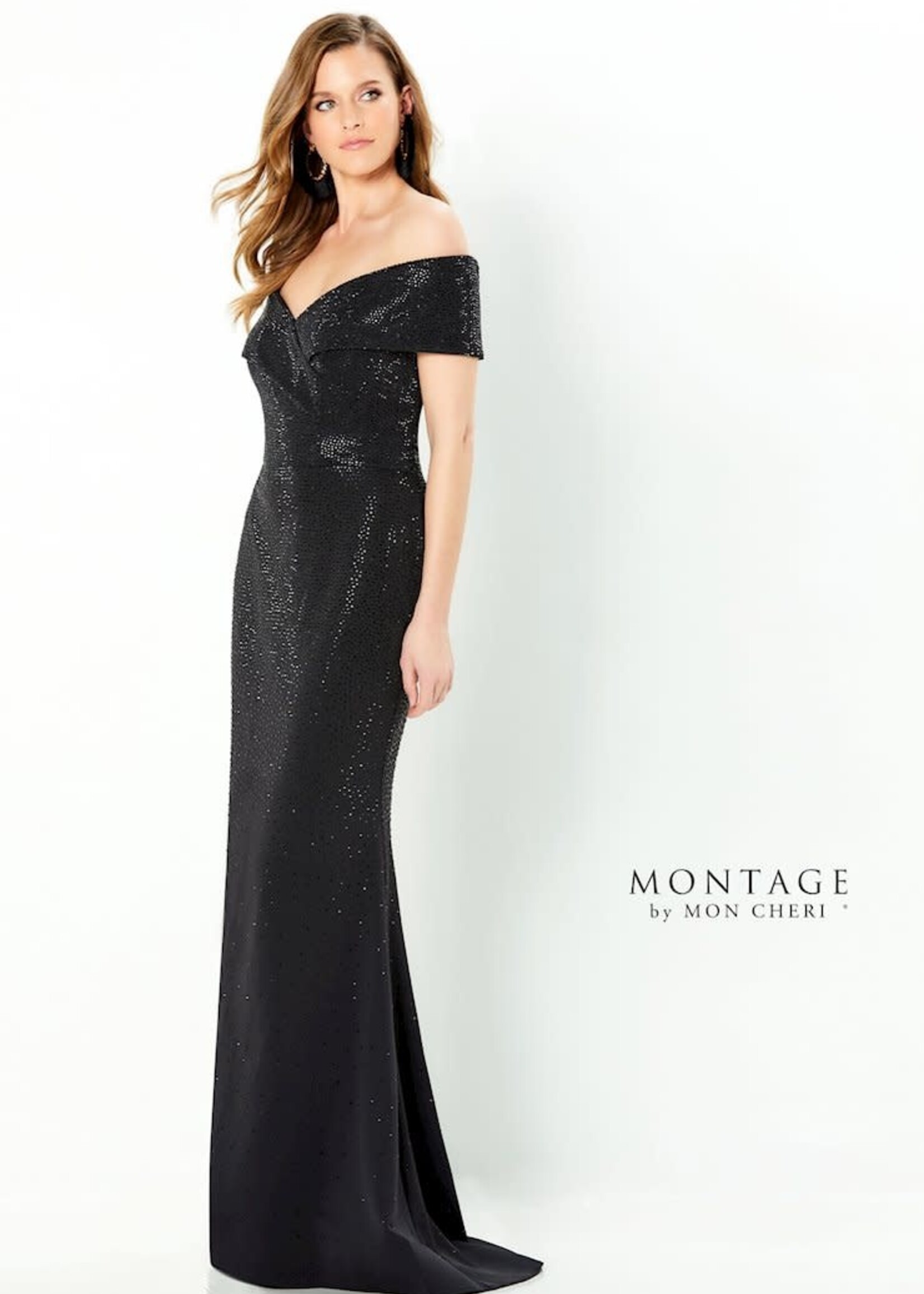 Montage Off shoulder stone accent gown