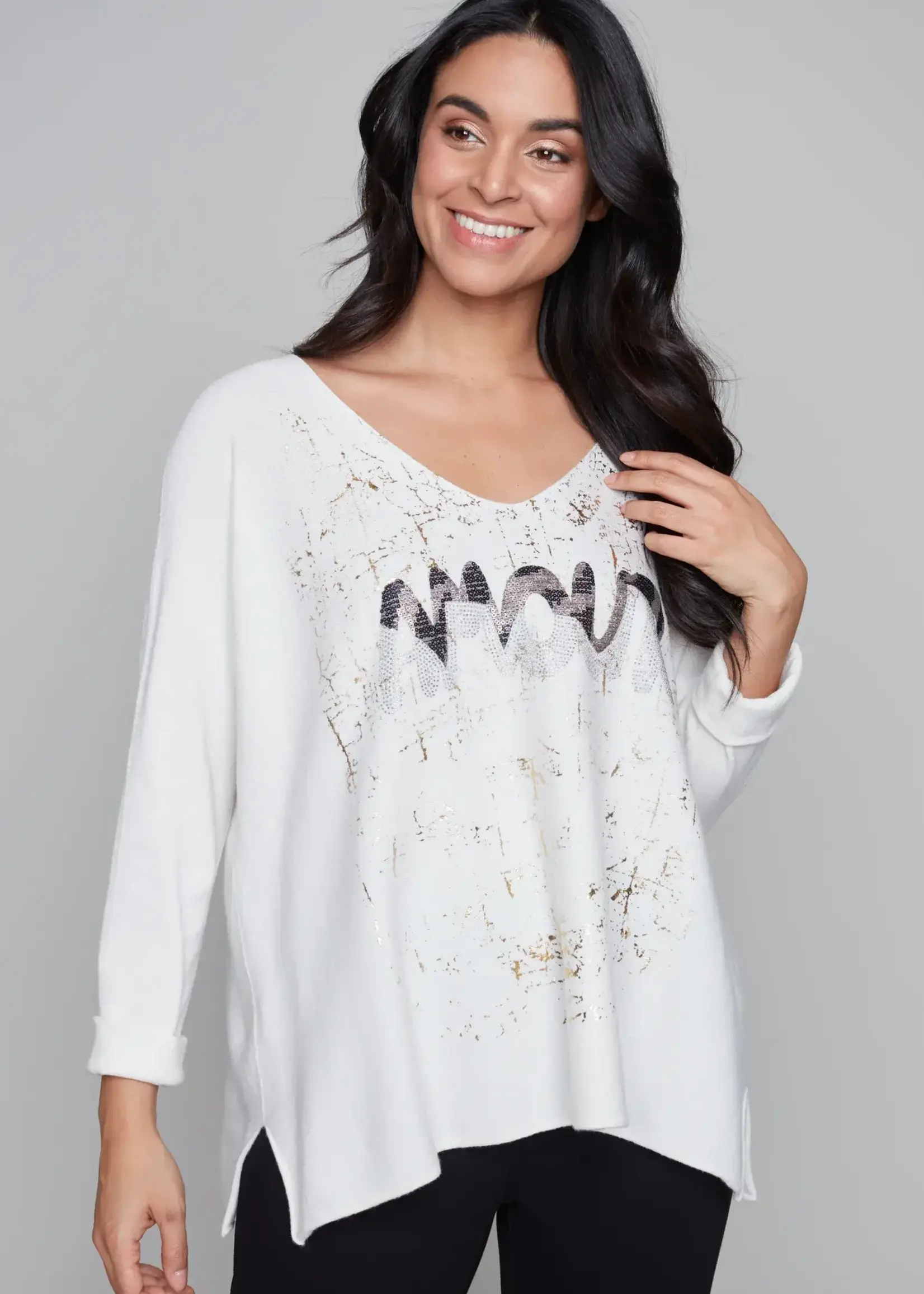 Carre Noir Foil print v-neck top