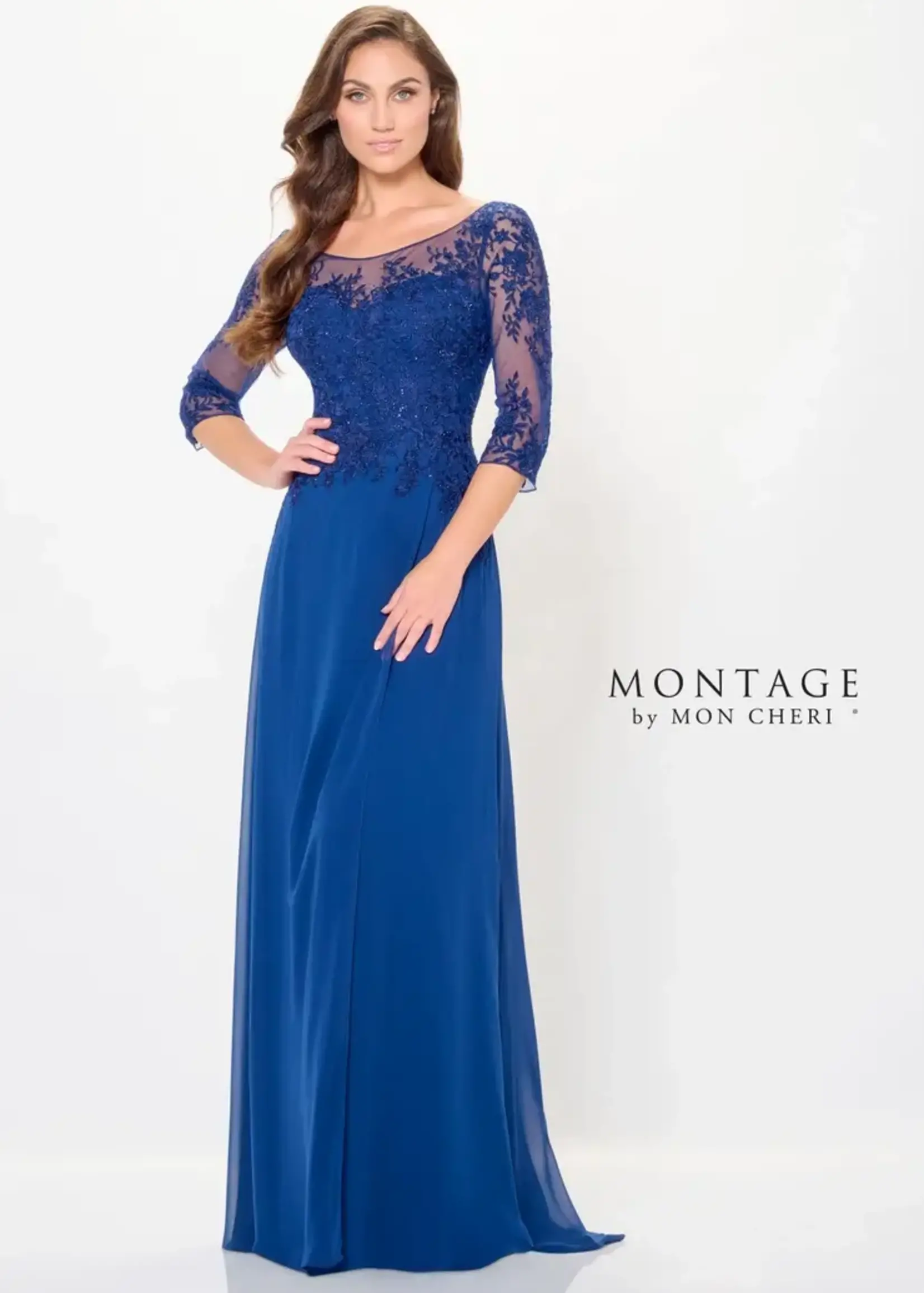 Montage Embroidered lace bateaux neck 3pc sheer overlay, pant, skirt