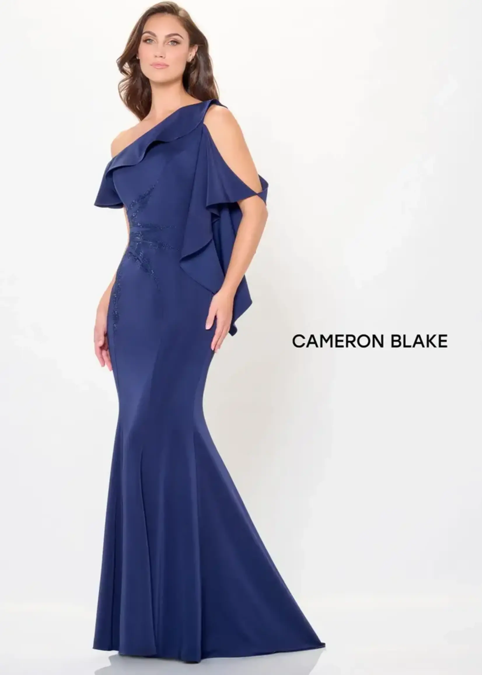 Cameron Blake Asymmetrical off the shoulder crepe gown