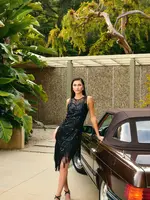 Frank Lyman Fringe body con mini dress