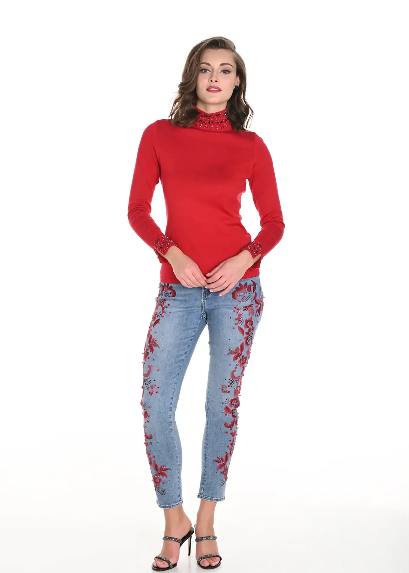 Frank Lyman Embroidered rhinestone jean