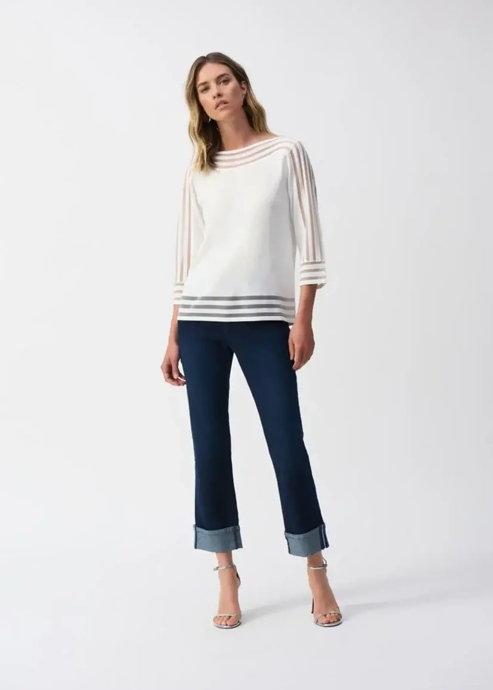 Joseph Ribkoff Mesh stripe boat neck top