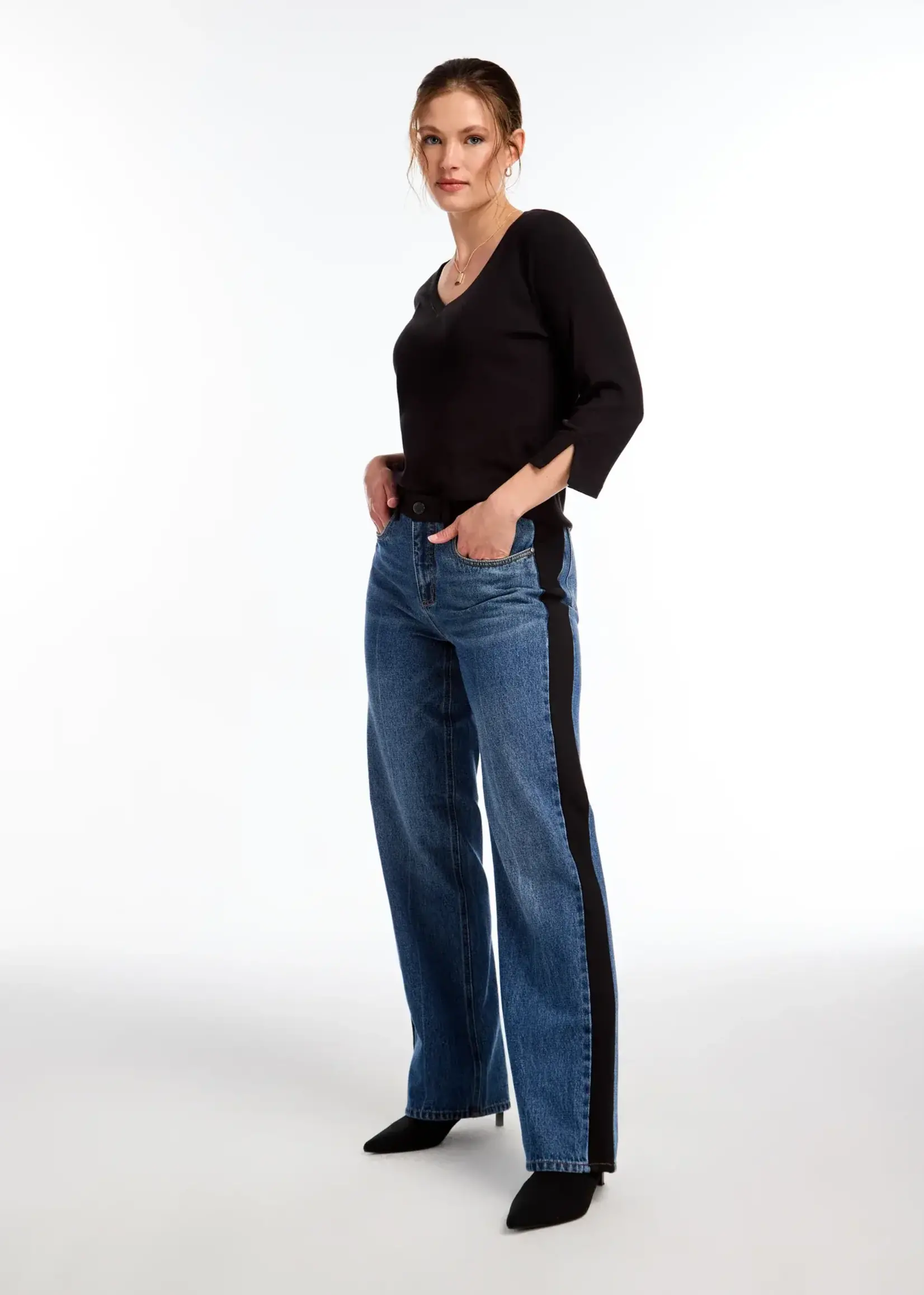 French Dressing Jeans Wide leg fashion stripe jean