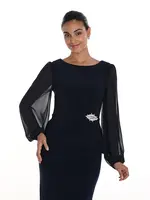 Frank Lyman Chiffon bell sleeve top w/ gathered embellishment