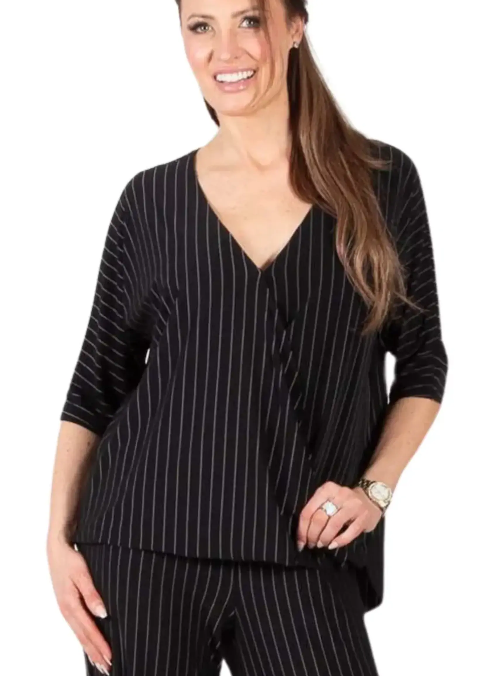 Pure Essence Twisted hem pinstripe top