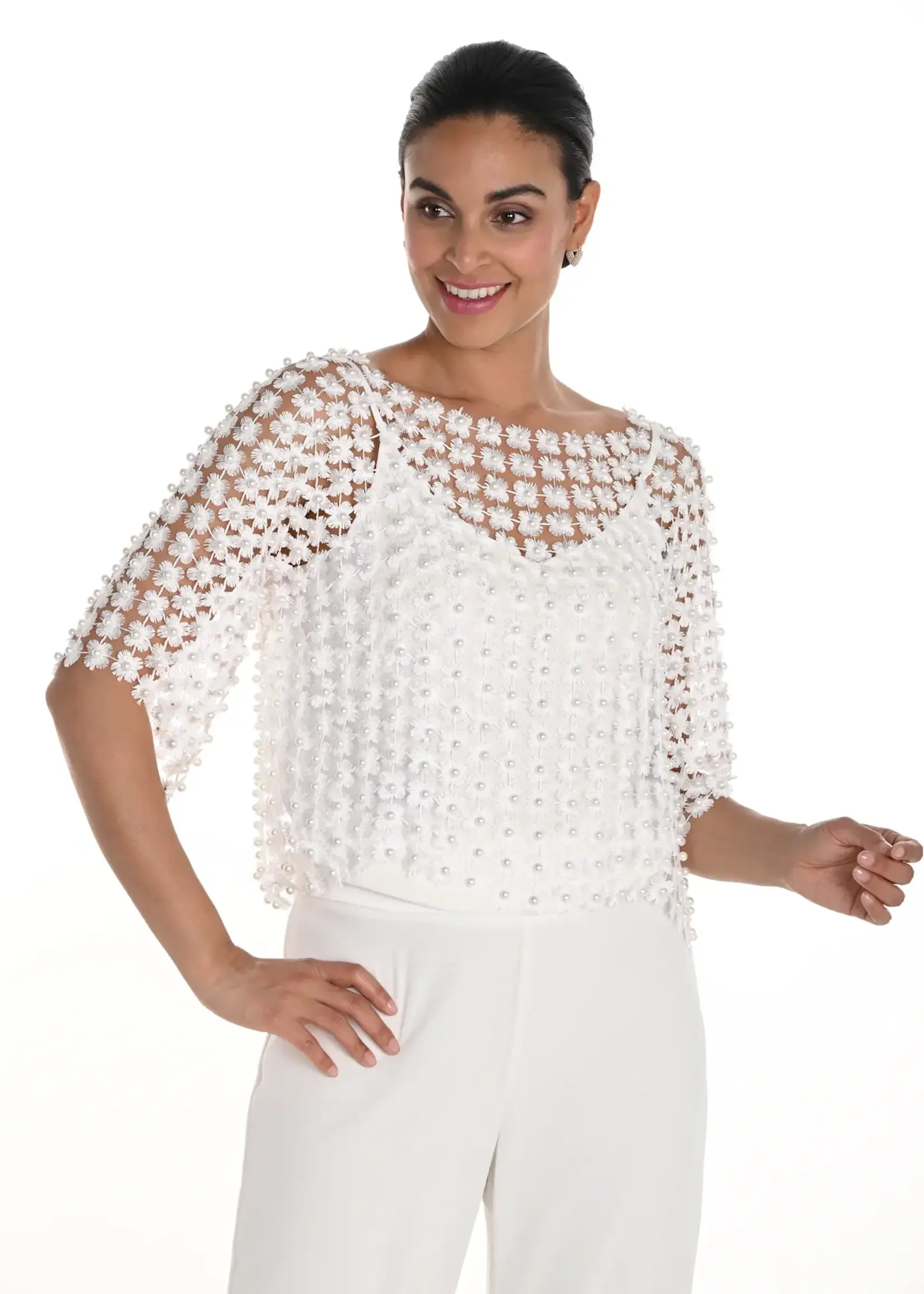 Frank Lyman Floral and pearl accent shell