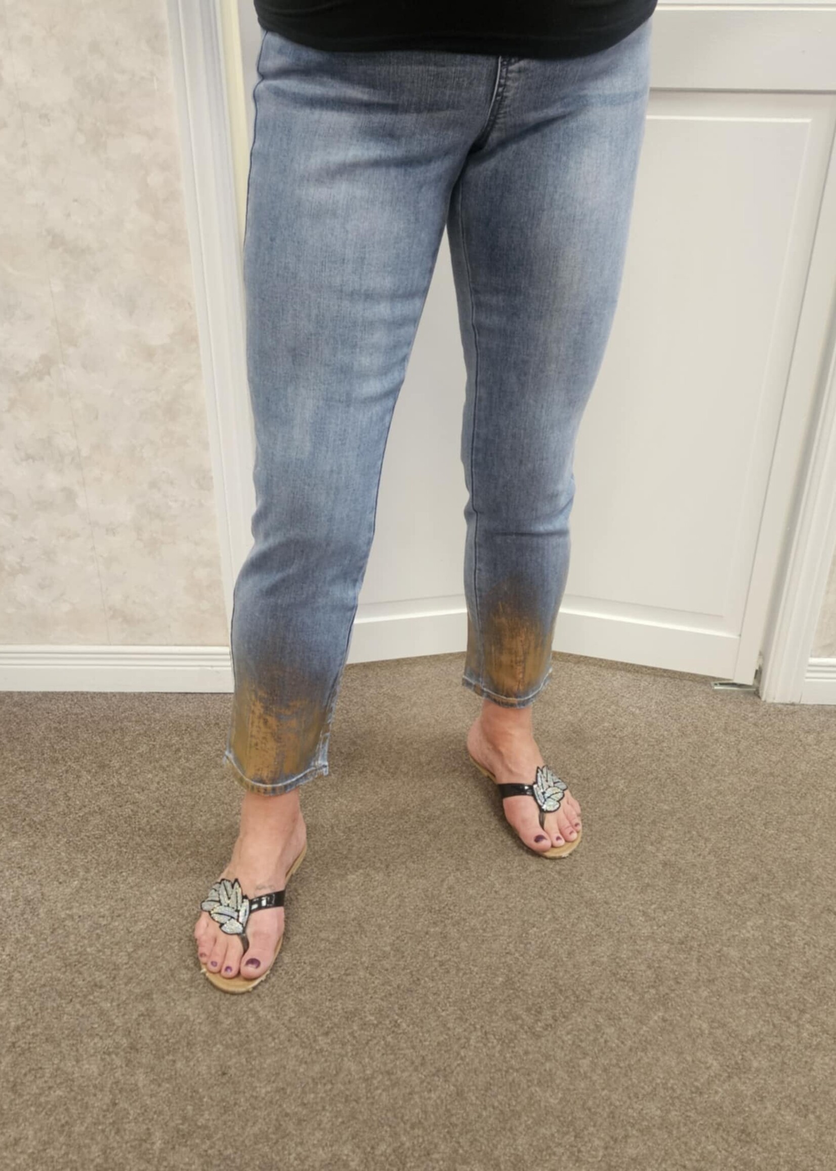 French Dressing Jeans Pull- on gold dipped hem jean