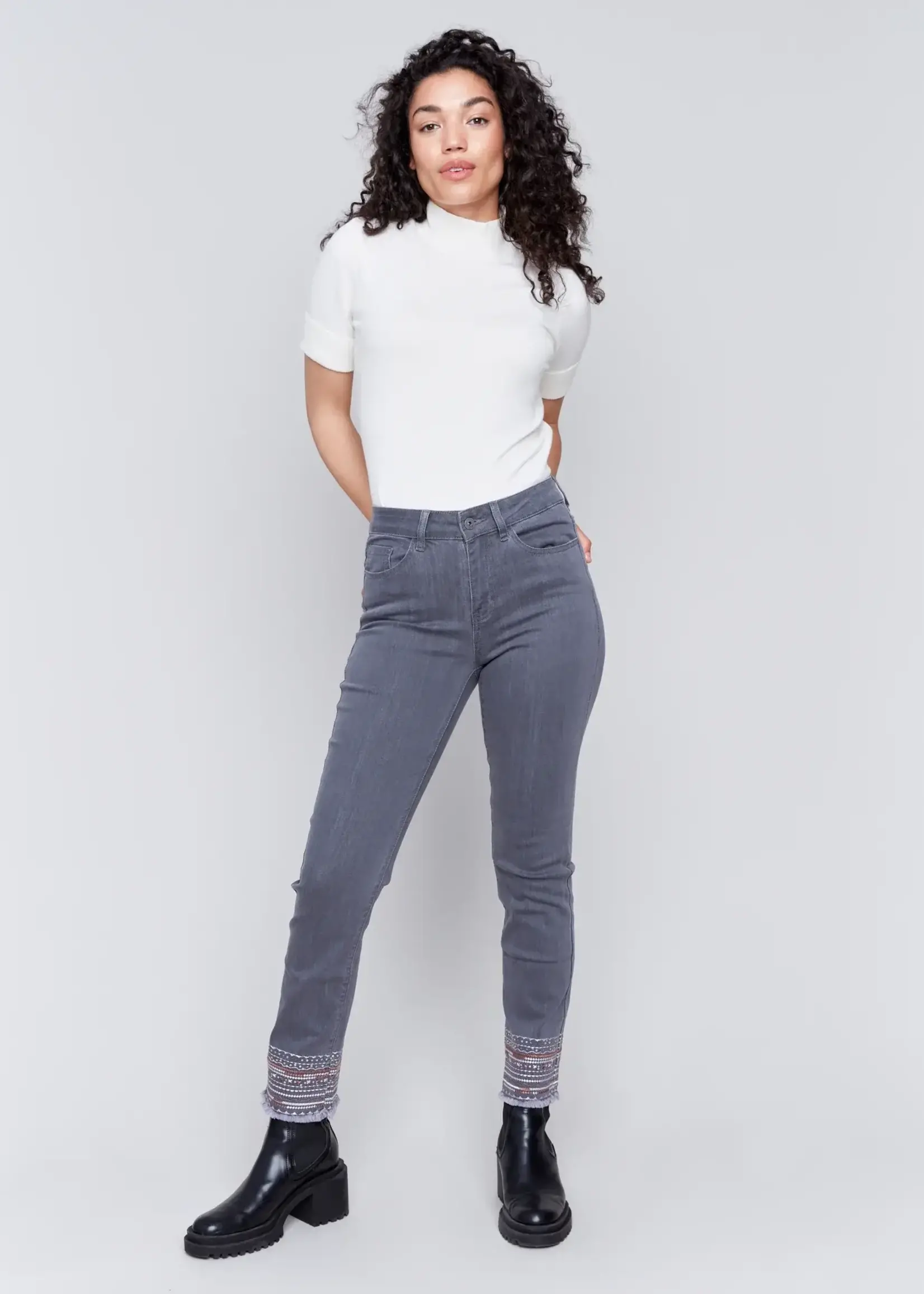 Charlie B Embroidered hem jean