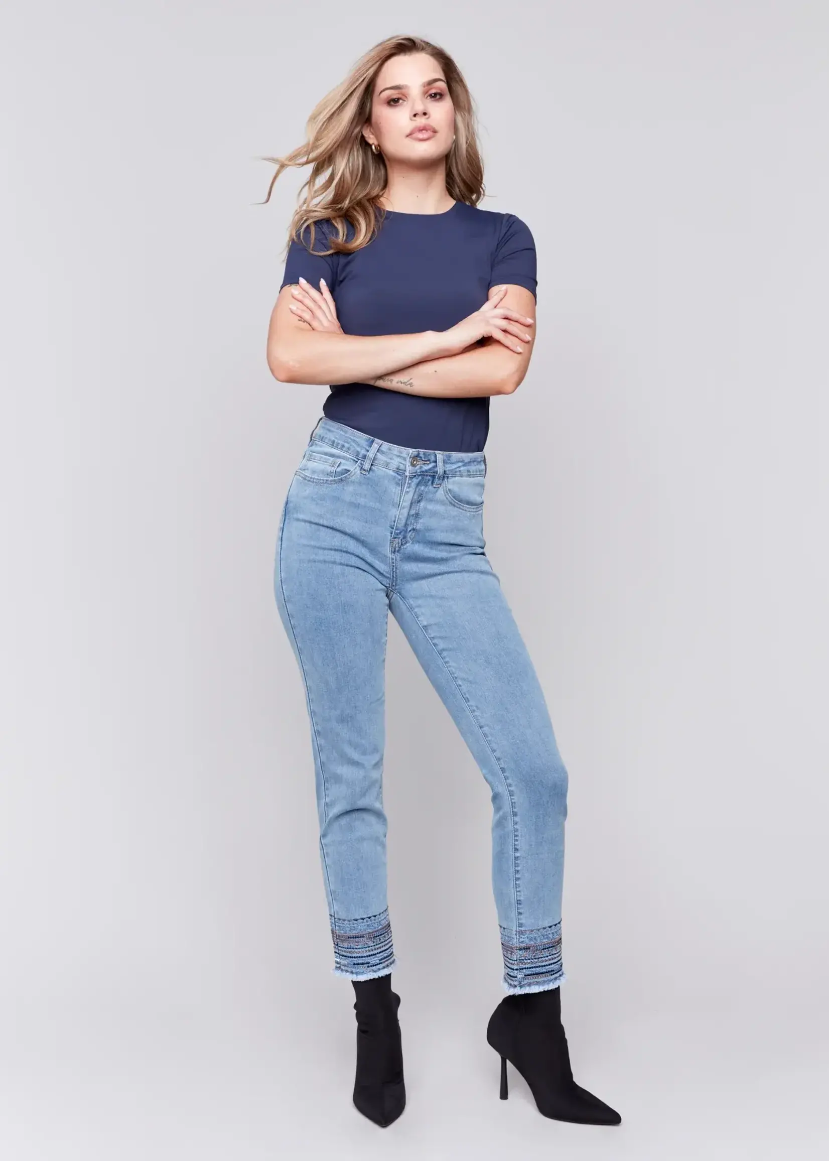 Charlie B Embroidered hem jean
