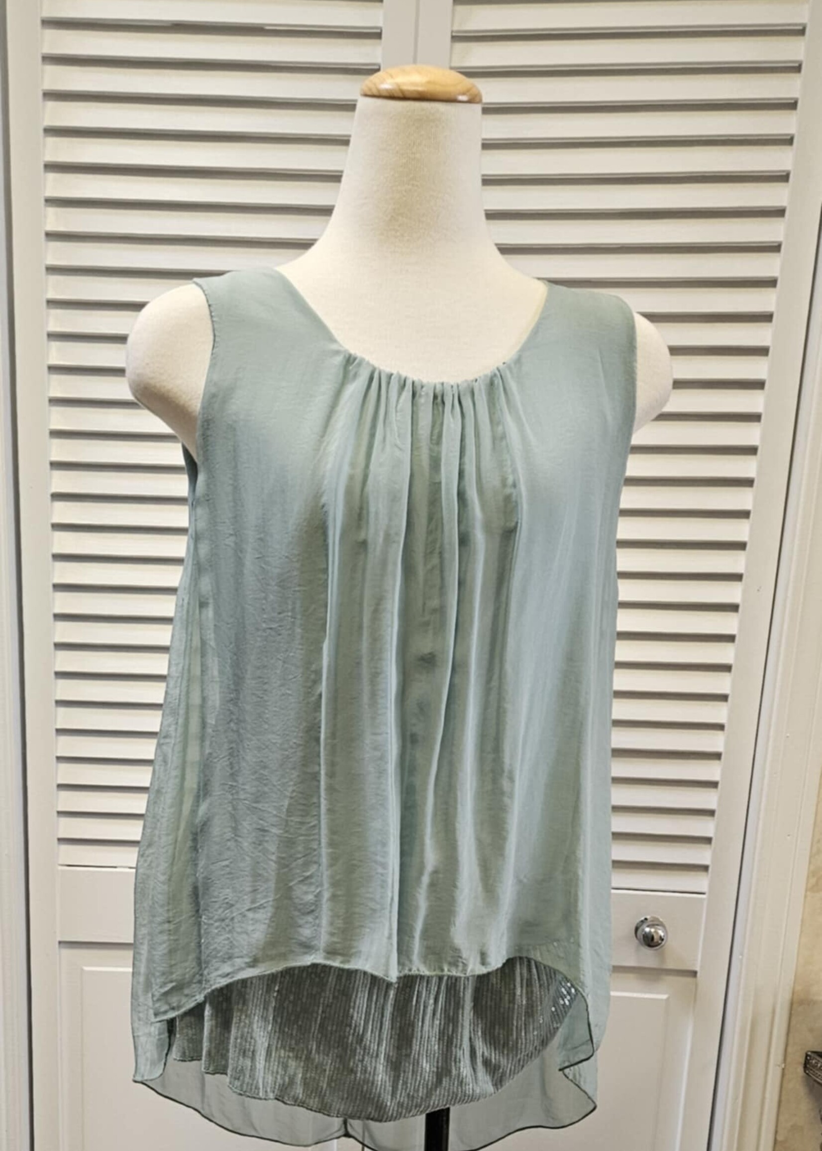 Angela Mara Layered sequin linen tank