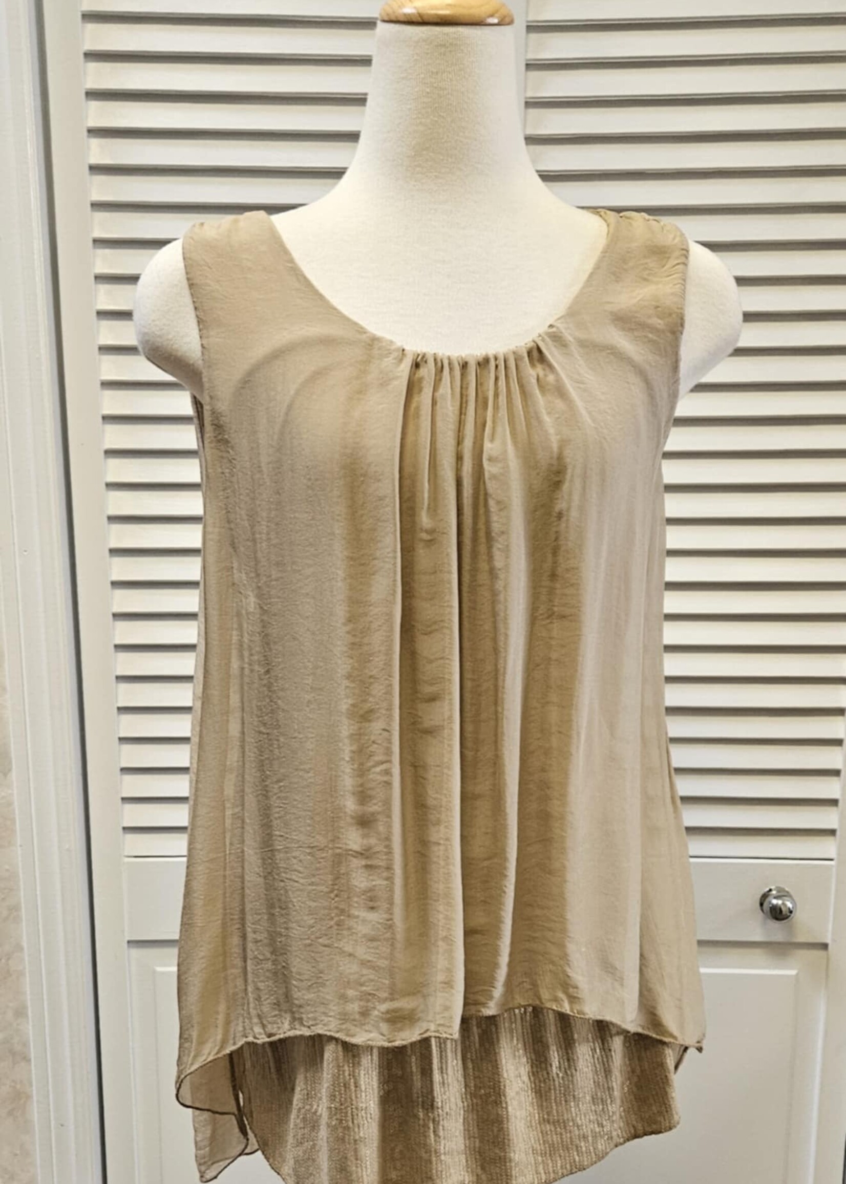 Angela Mara Layered sequin linen tank