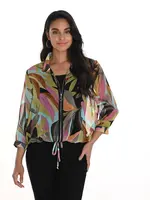 Botanical sheer sleeve zip jacket