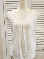Angela Mara Linen v-neck pleated tank top
