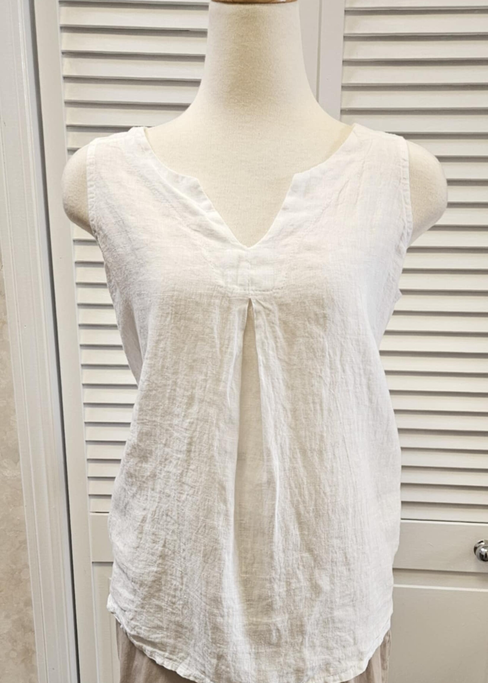 Angela Mara Linen v-neck pleated tank top