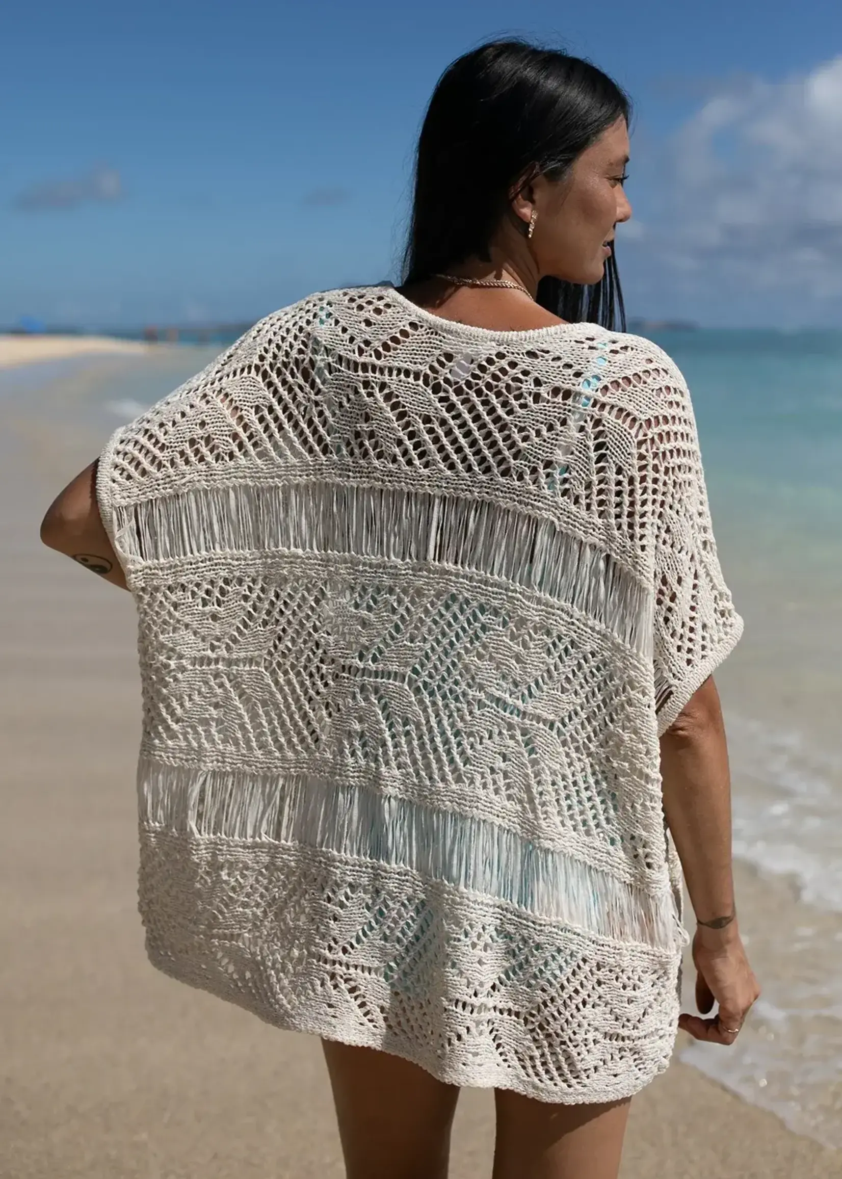 Tribal Dolman short sleeve crotched cardigan