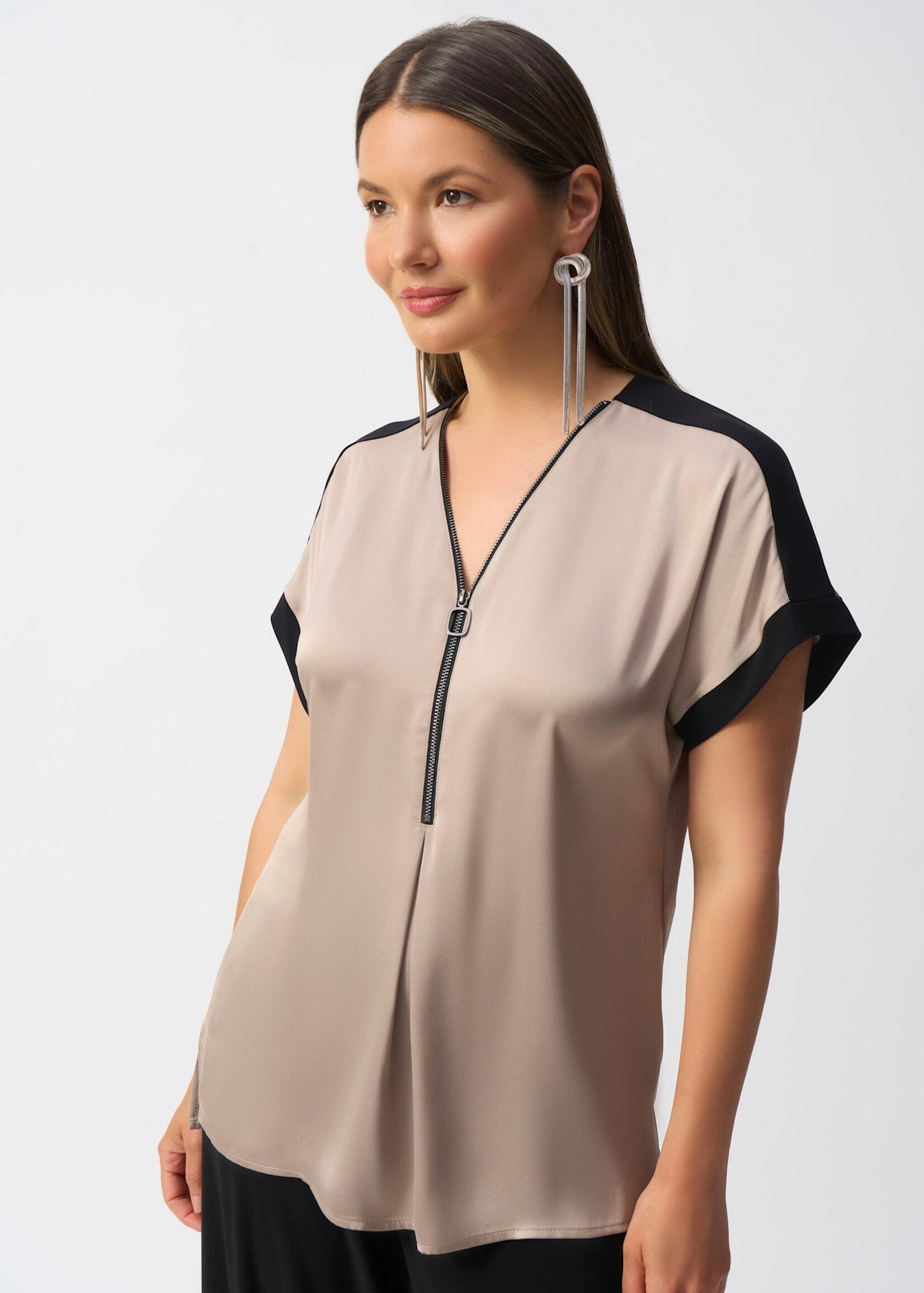 Joseph Ribkoff Half zip t-shirt w/ pleat detail