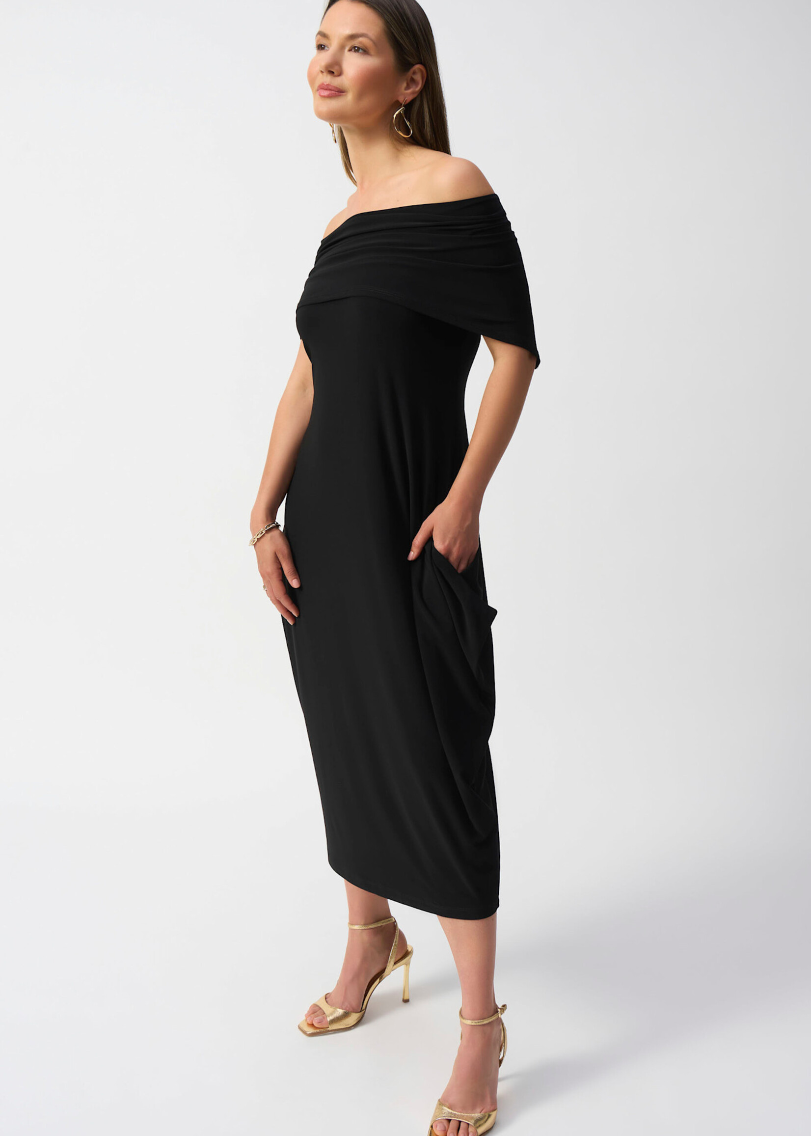 Joseph Ribkoff Silk knit off shoulder midi