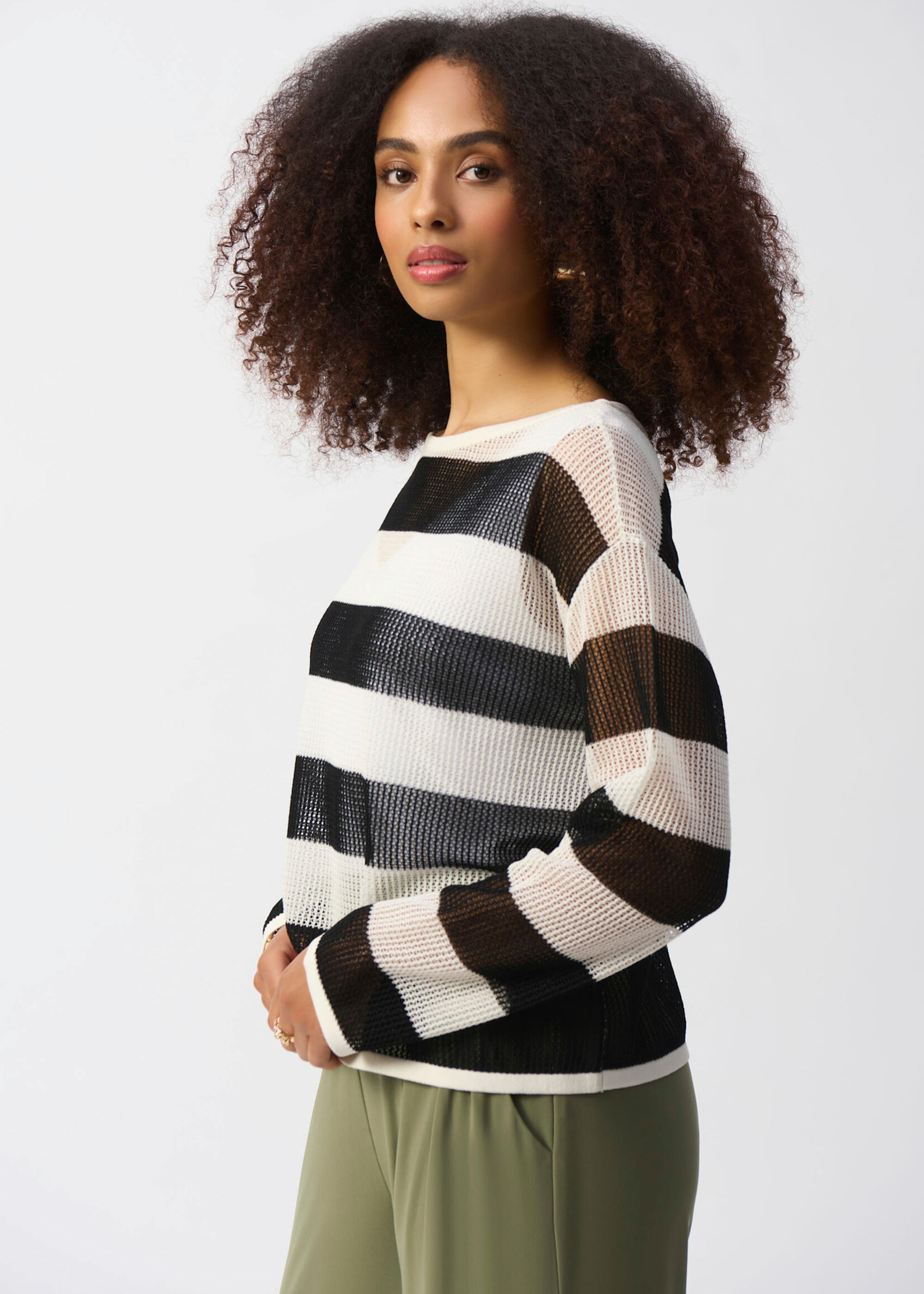 Joseph Ribkoff Sheer stripe boat neck pull- over