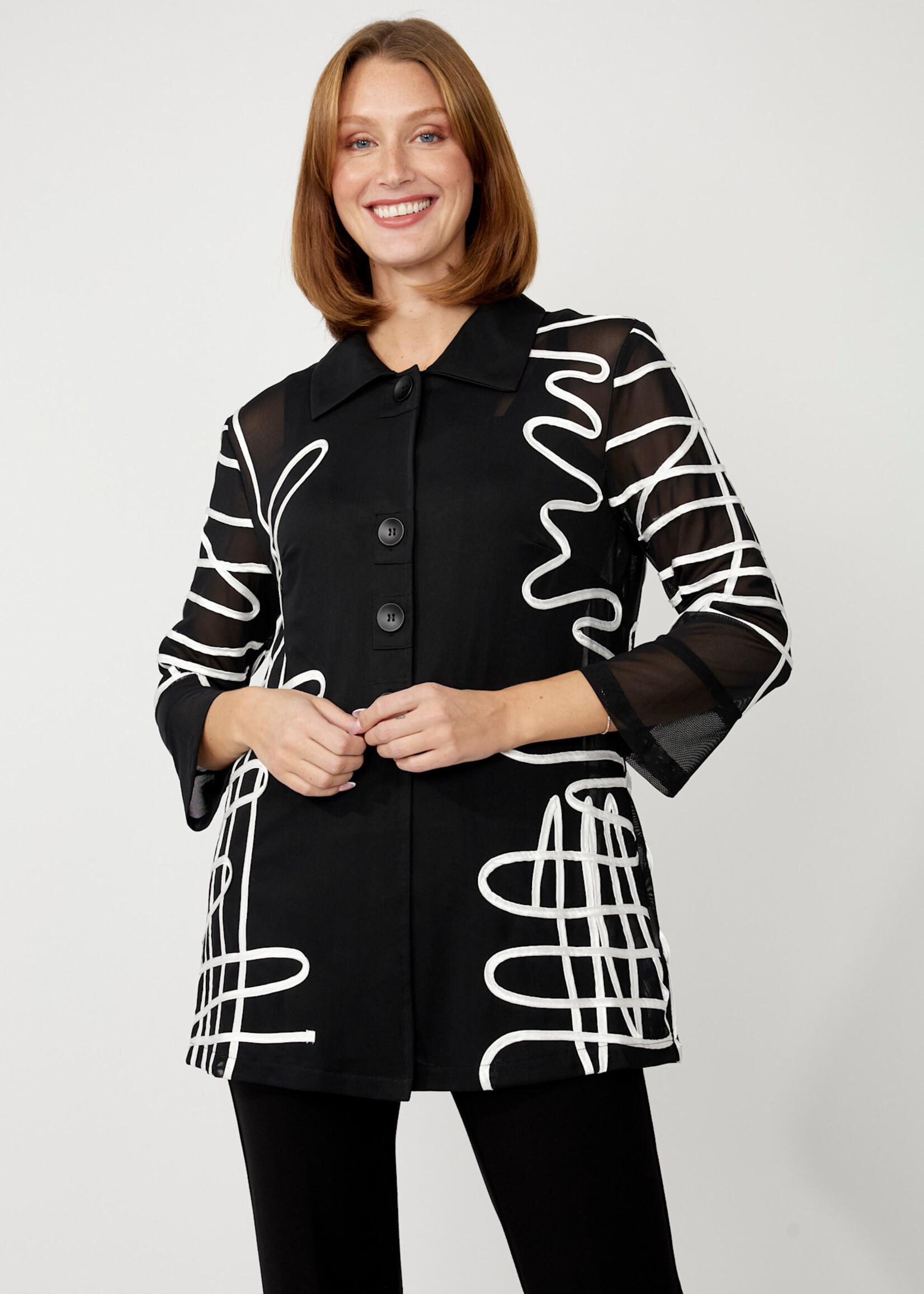 Frank Lyman Abstract collared sheer jacket