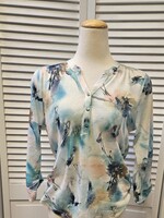 French Dressing Jeans 3/4 tab  sleeve henley print top