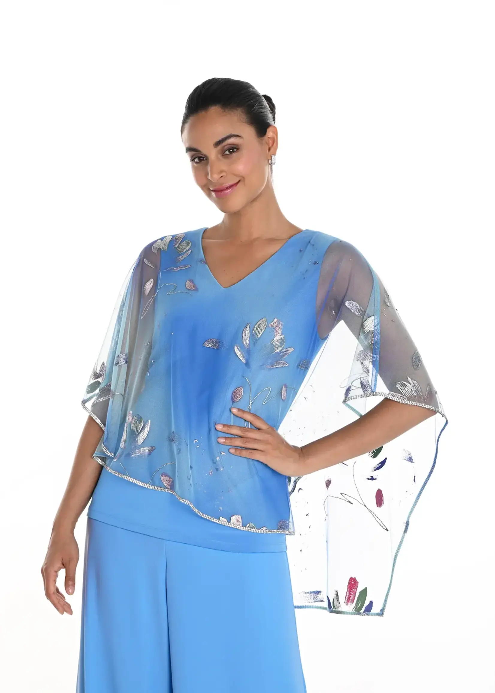 Frank Lyman Metallic splash print overlay blouse
