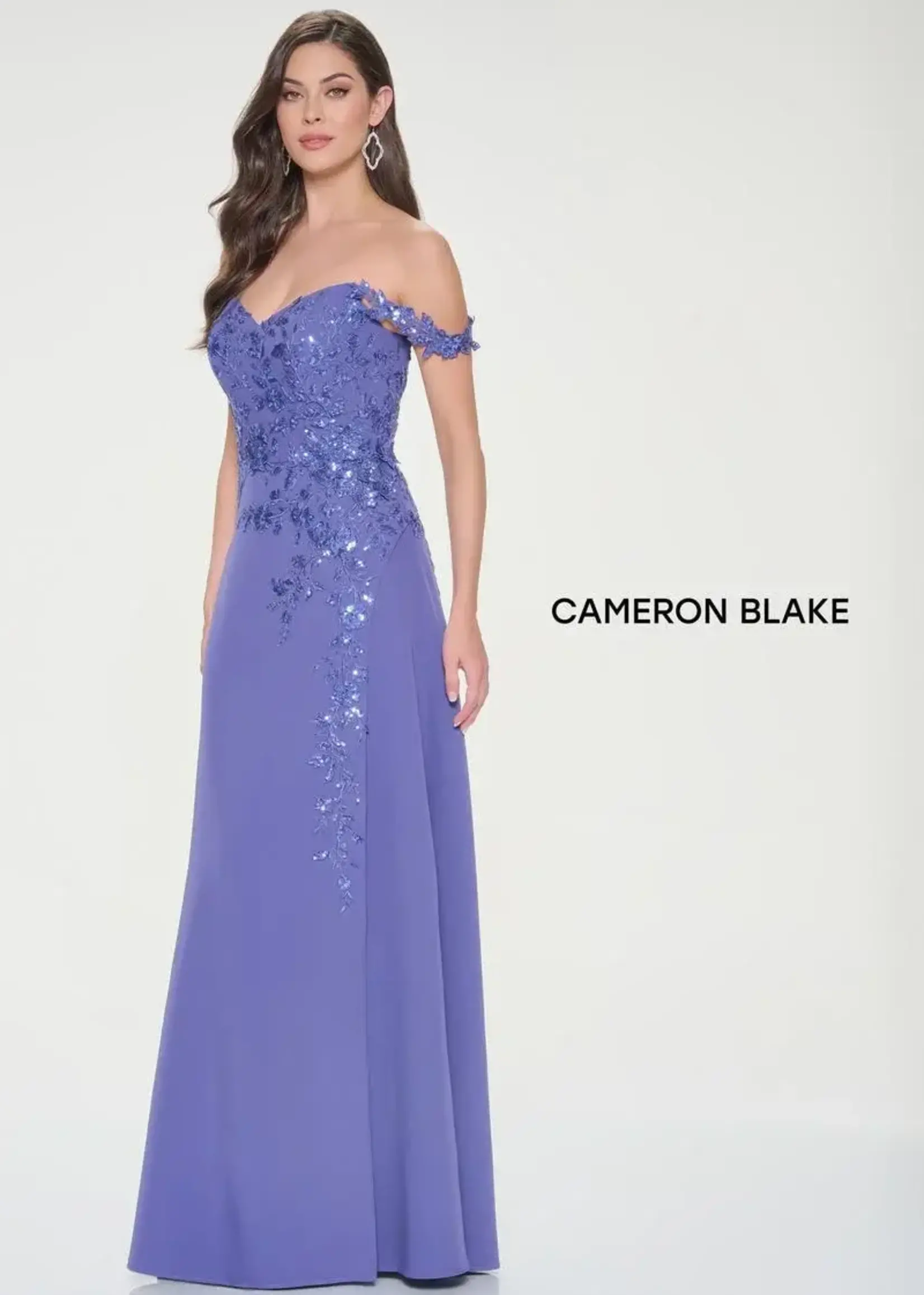 Cameron Blake Shimmering intricate lace crepe gown