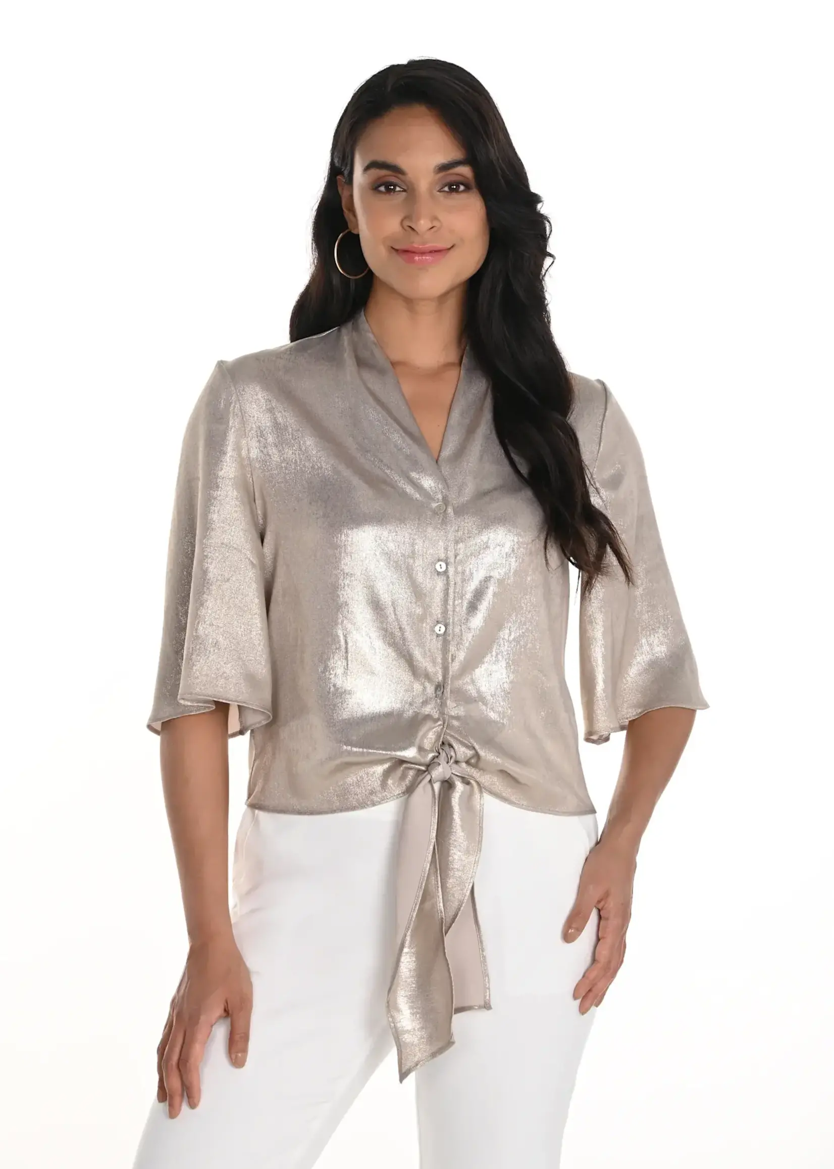 Frank Lyman Flutter sleeve tie- front blouse